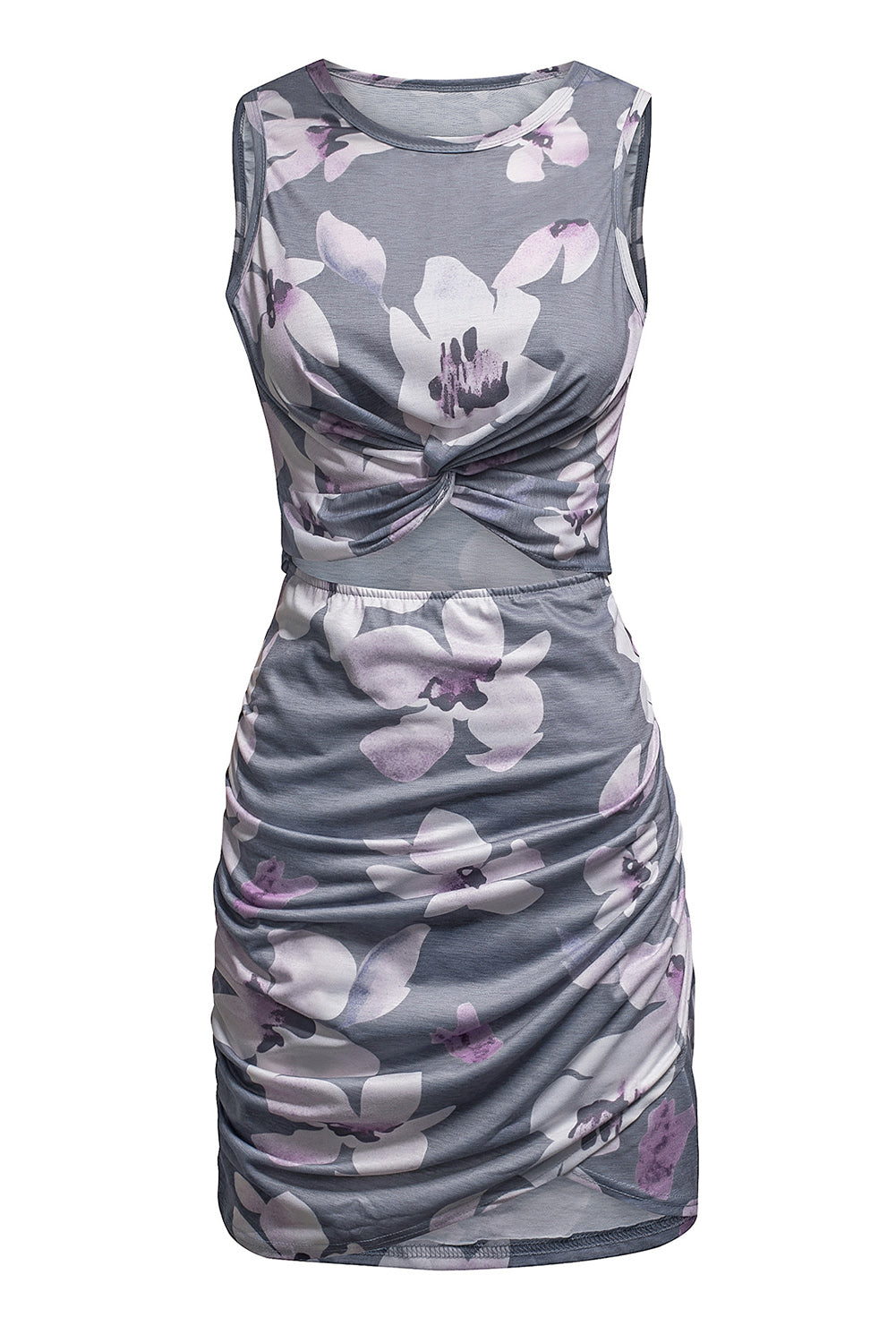 Mini-robe portefeuille ajourée à imprimé floral et cravate