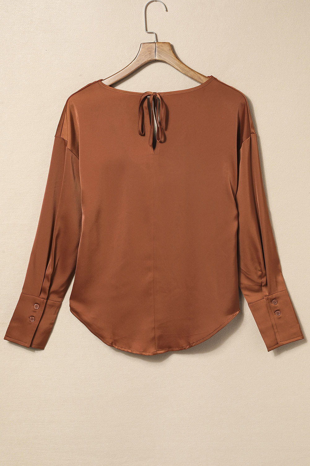 Brown Cowl Neck Long Sleeve Elegant Blouse