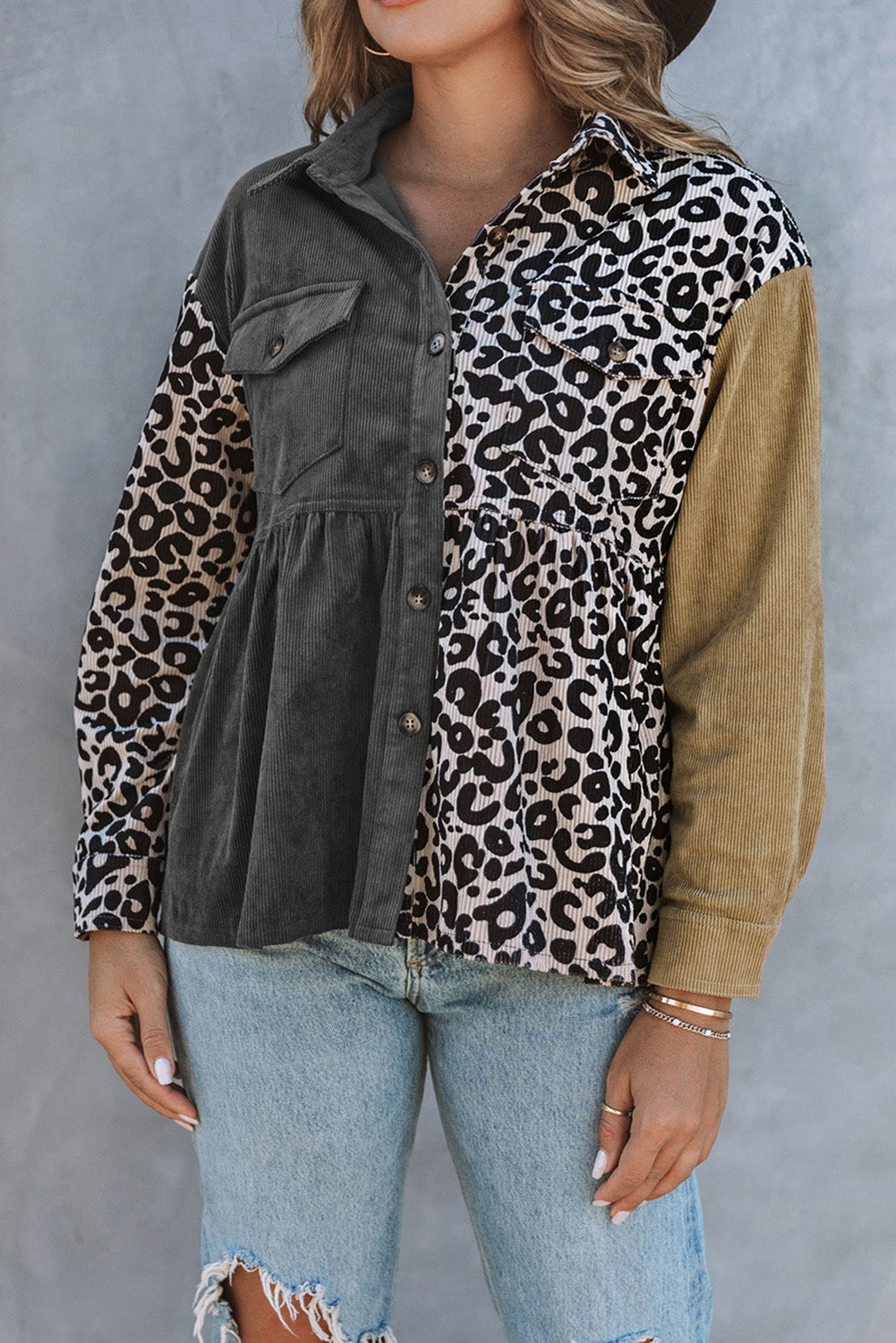 Leopard Colorblock Corduroy jakna