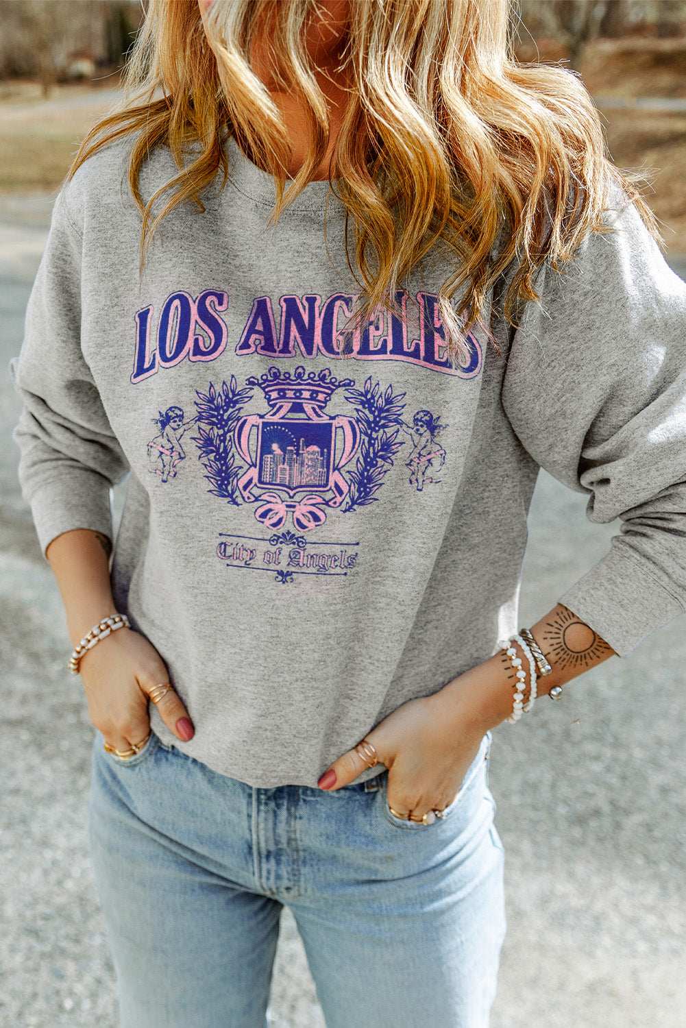 Gray LOS ANGELES Graphic Crew Neck Sweatshirt