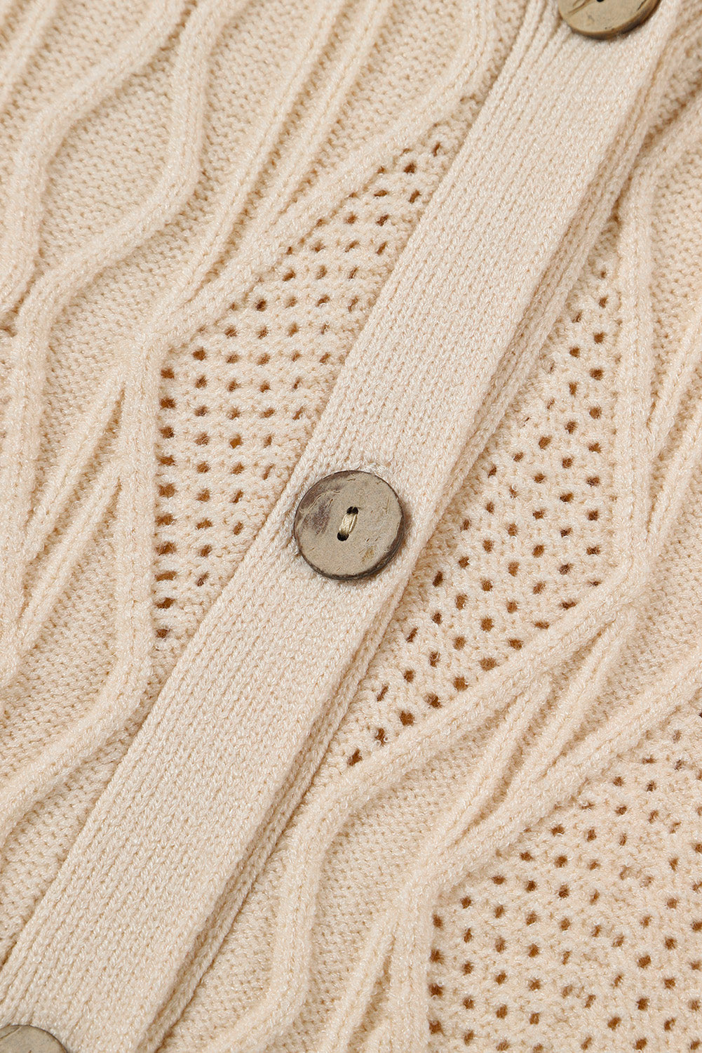 Cardigan boutonné ajouré tricoté de grande taille abricot