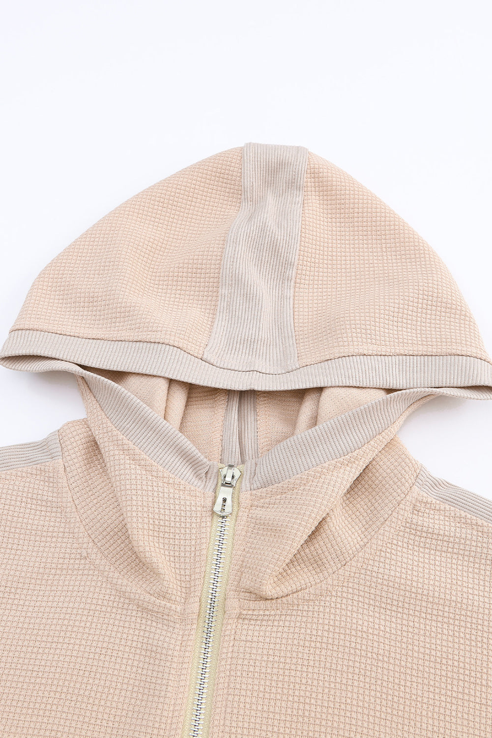 Rose Thermal Waffle Knit Full Zipper Hooded Jacket