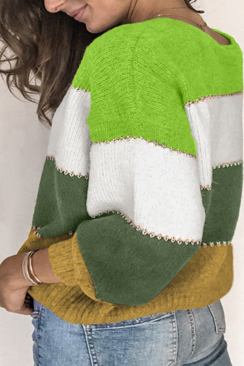 Grüner Patchwork-Pullover im Farbblock-Design in Übergröße
