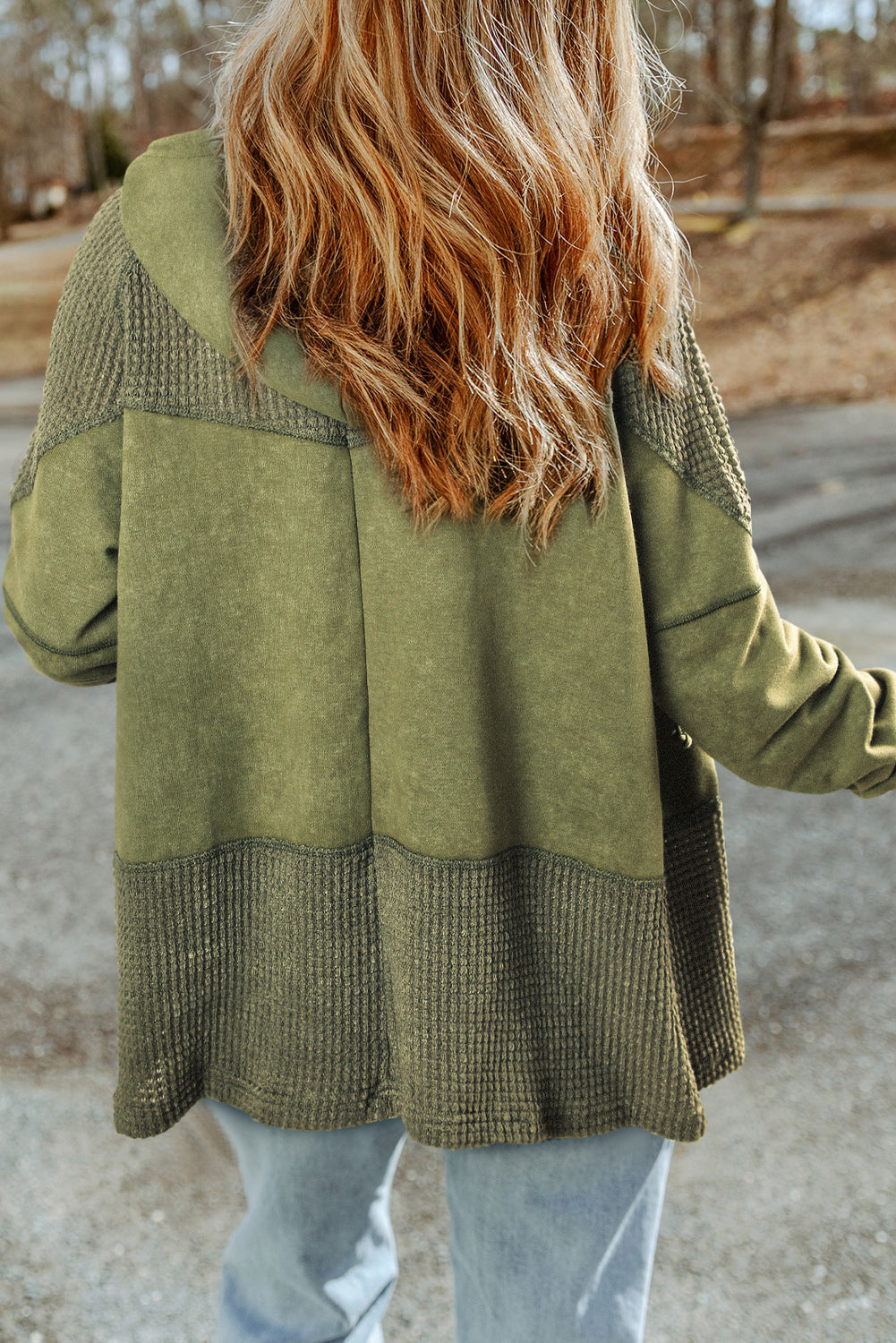 Veste à capuche délavée vintage en patchwork gaufré vert