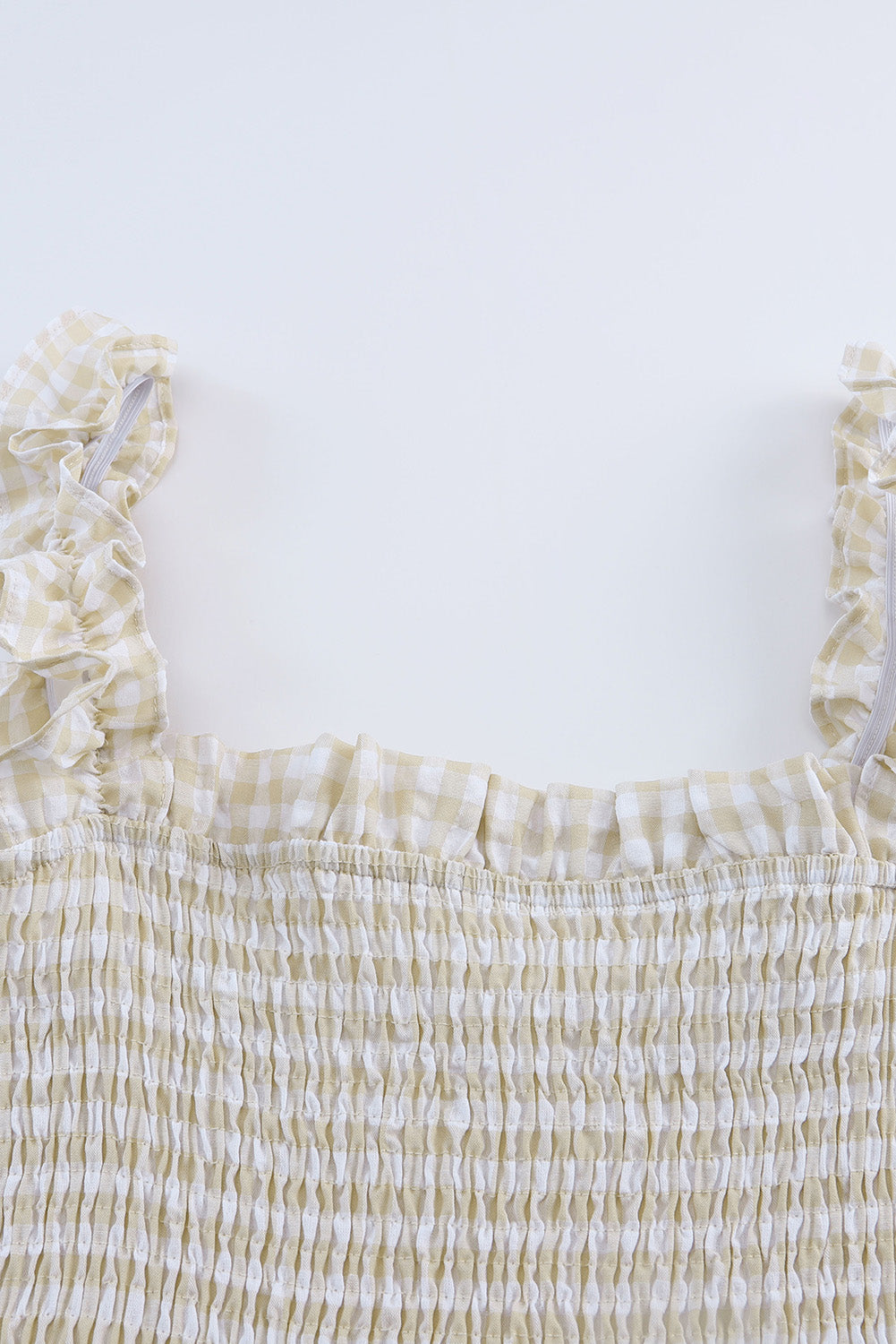 Khaki Plaid Ruffled Sleeve Smocked Maxi Dress