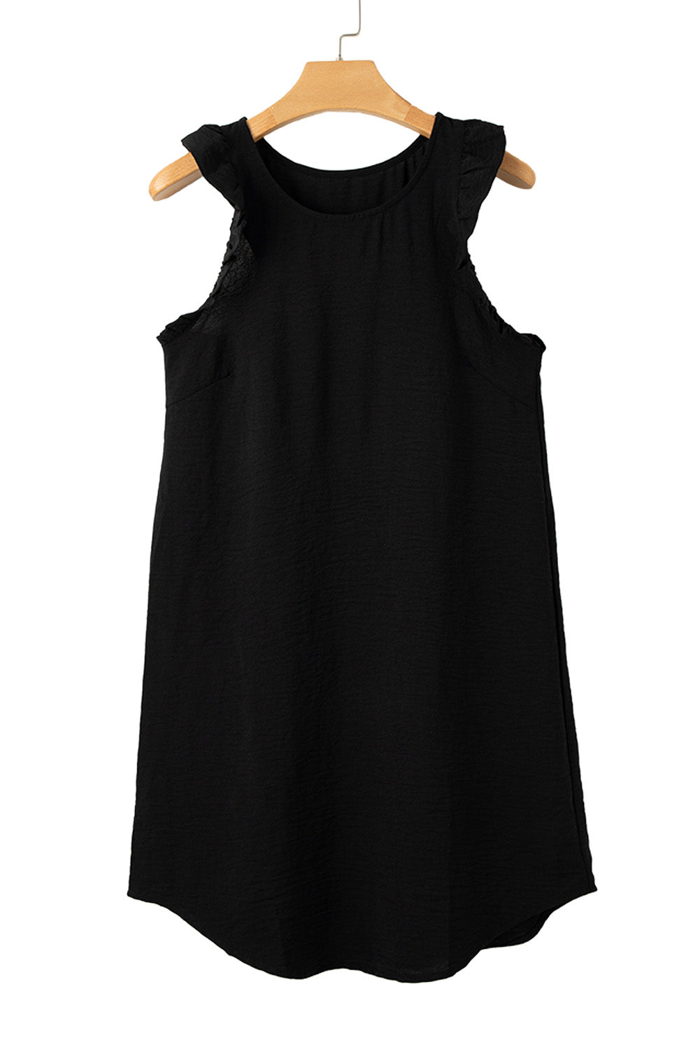 Mini-robe droite sans manches à volants de couleur unie noire