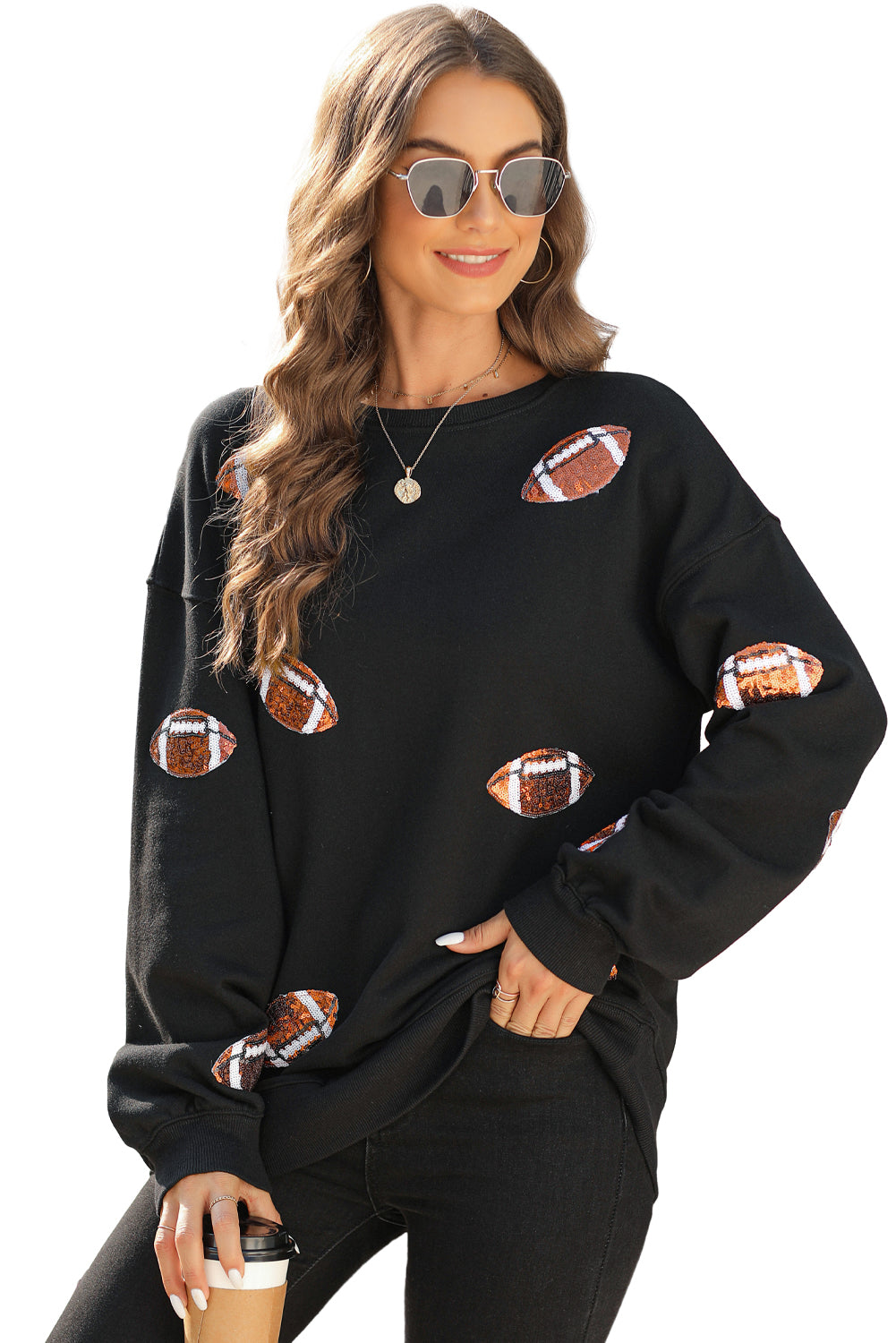 White Sequin Rugby Graphic Pullover Sweatshirt