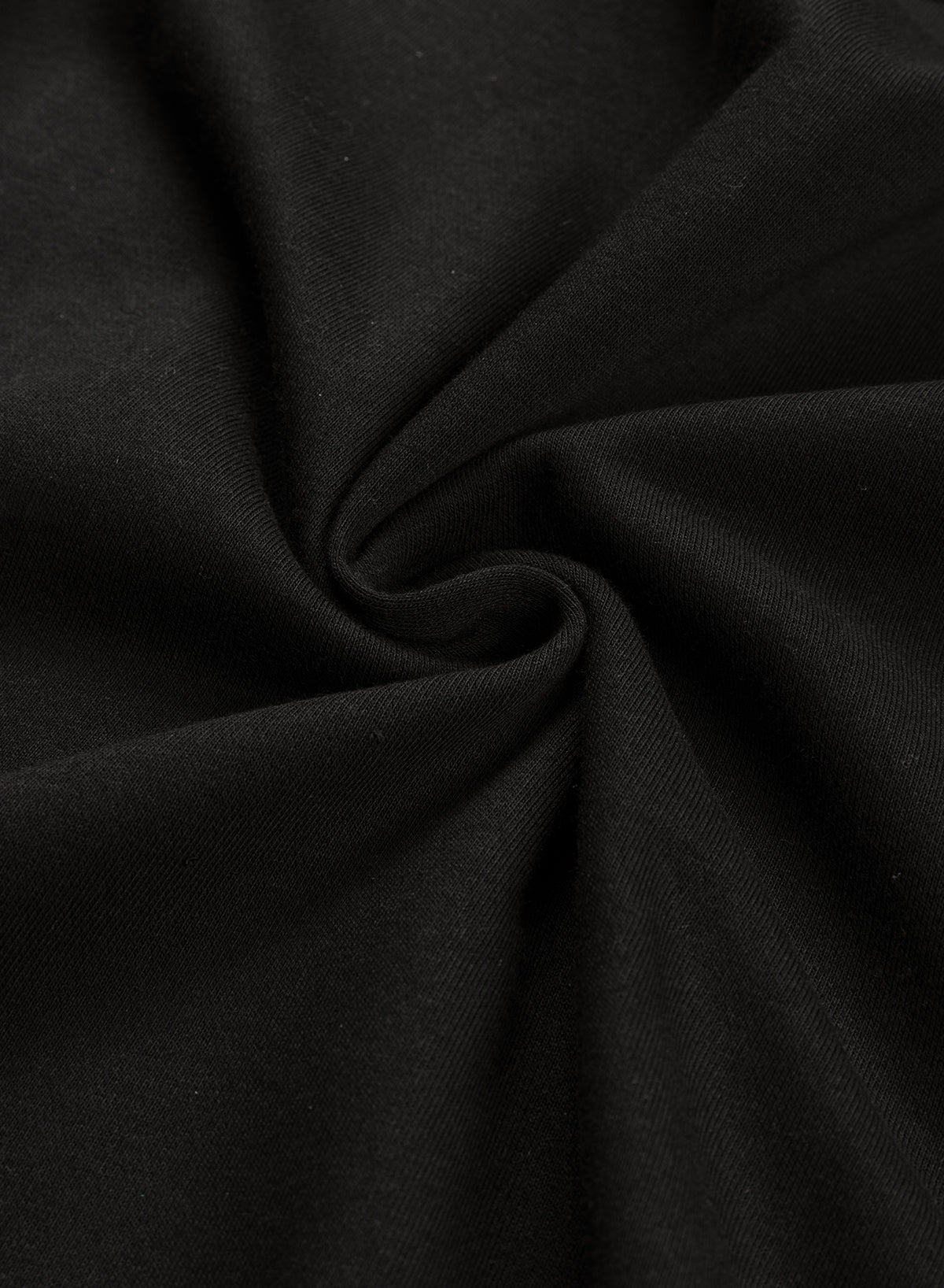 Crna bluza s balon rukavima i okruglim izrezom s printom
