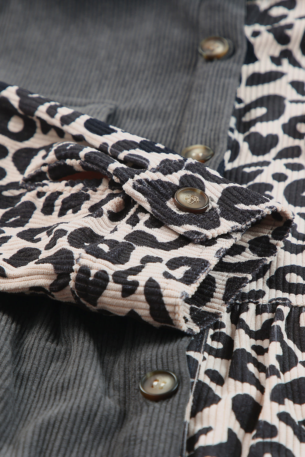 Giacca camicia in velluto a coste color block leopardato