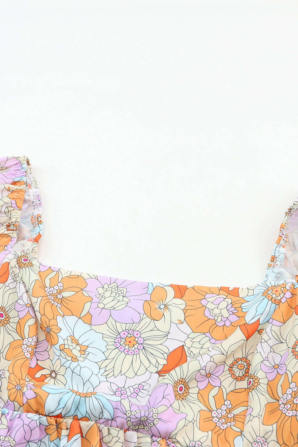 Višebojna Babydoll bluza s puf rukavima i četvrtastim izrezom s cvjetnim motivima