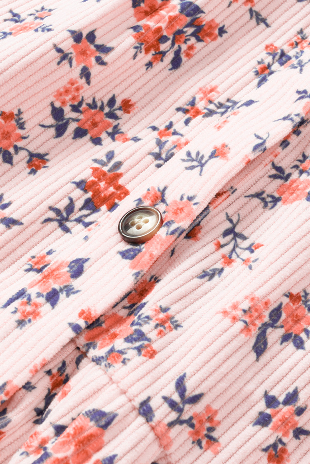 Robe chemise fleurie rose à manches courtes et poches à rabat