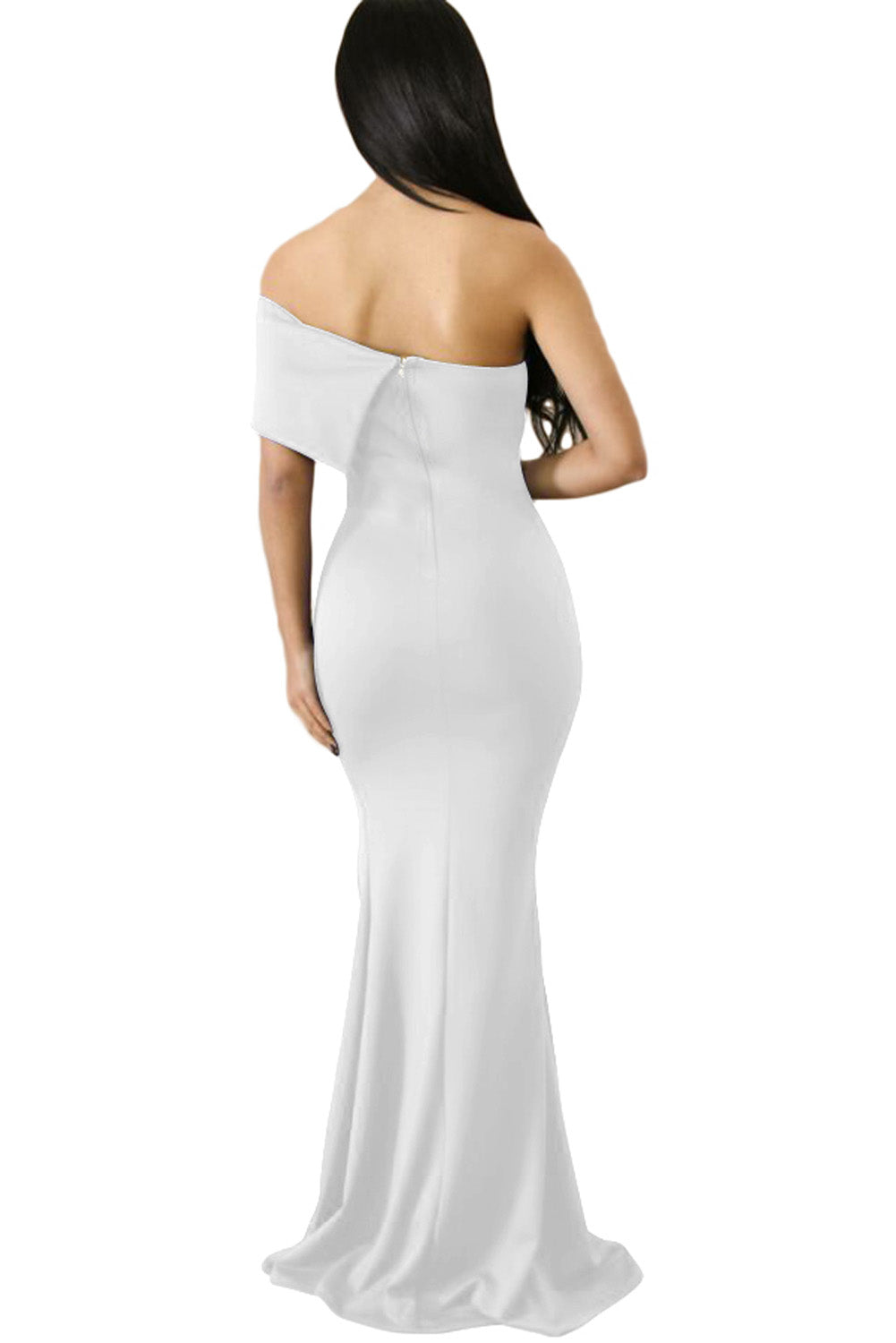 White Off The Shoulder One Sleeve Slit Maxi Party Prom Dress
