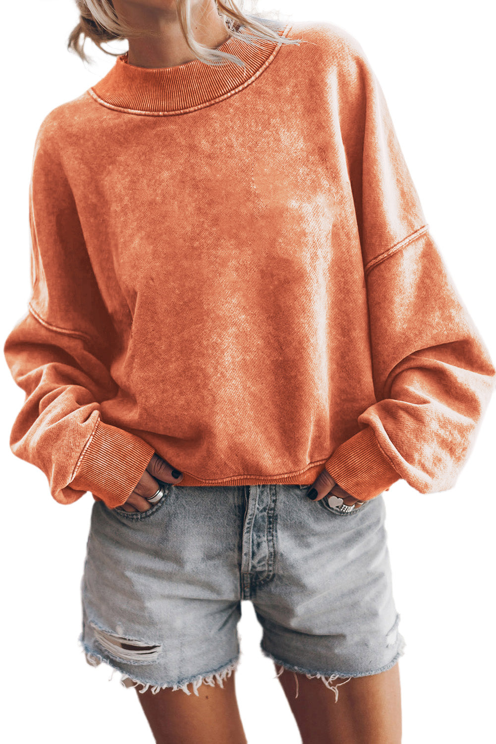 Red Dahlia Drop Shoulder Crew Neck Pullover Sweatshirt