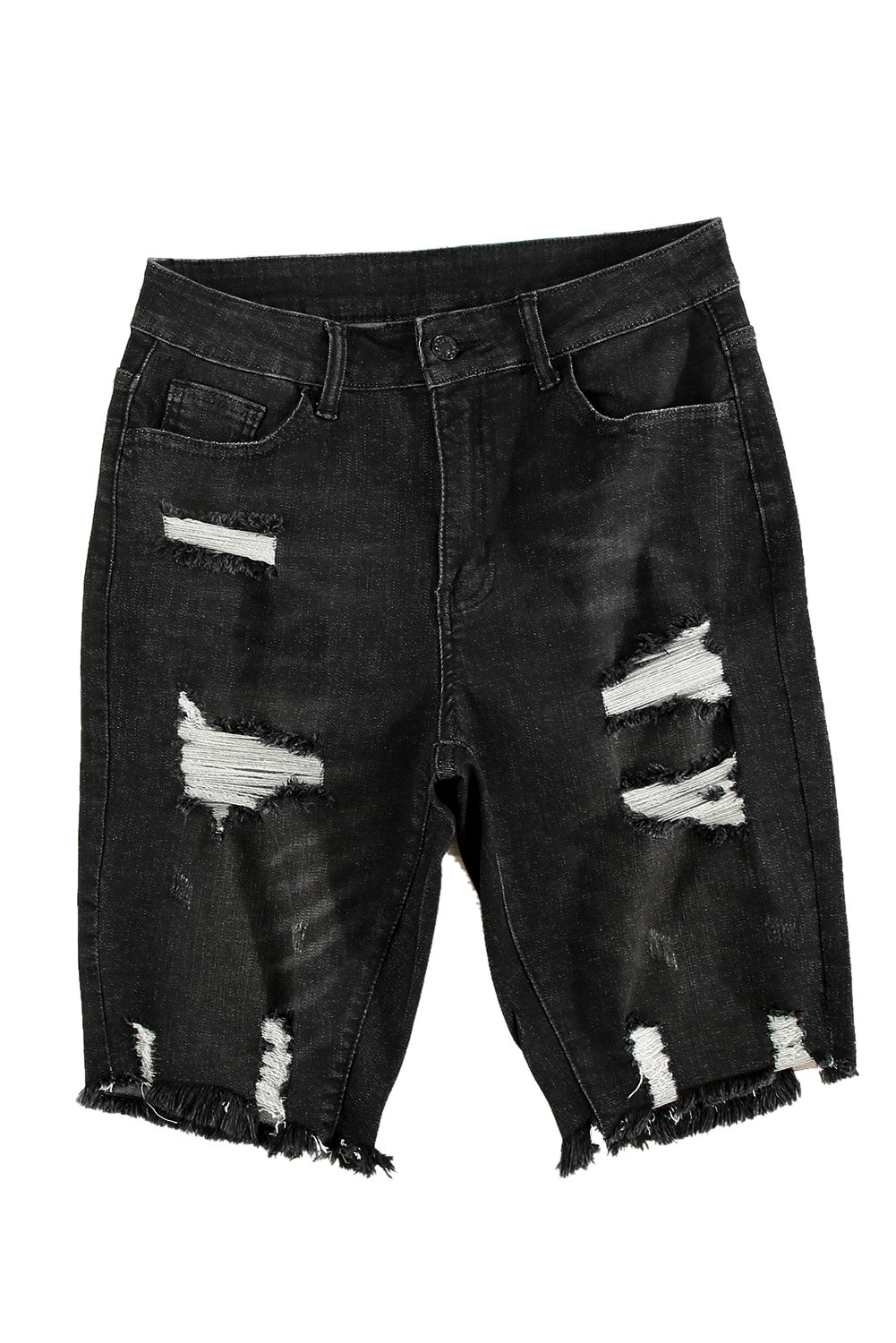 Crne kratke bermuda traper hlače s poderanim resicama