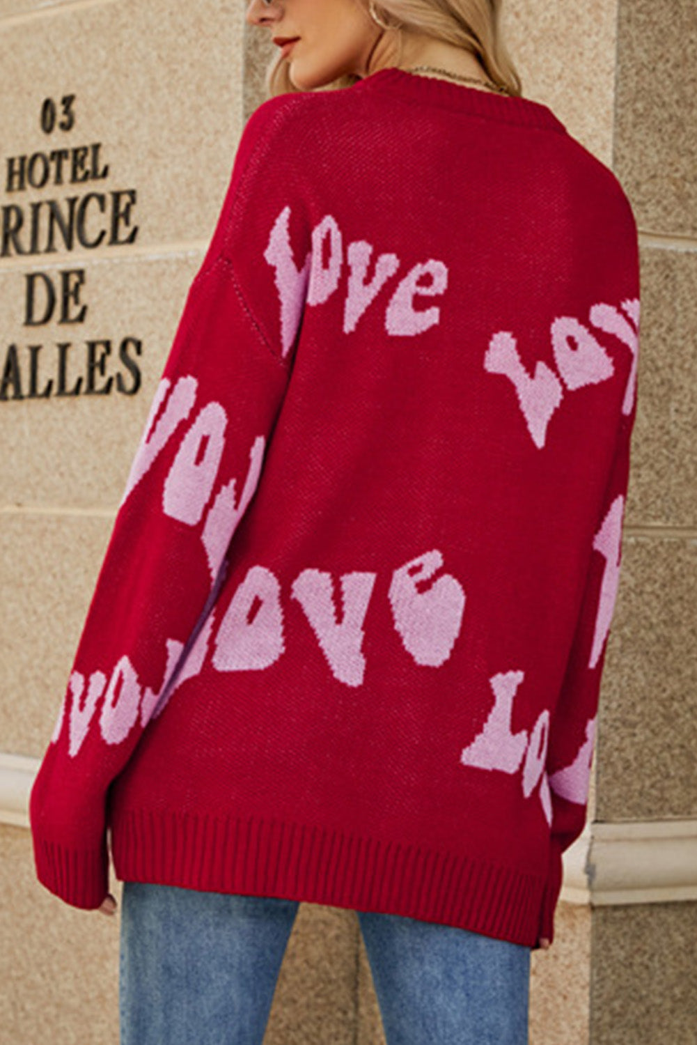 Maglione slouchy rosso da corsa Groovy LOVE