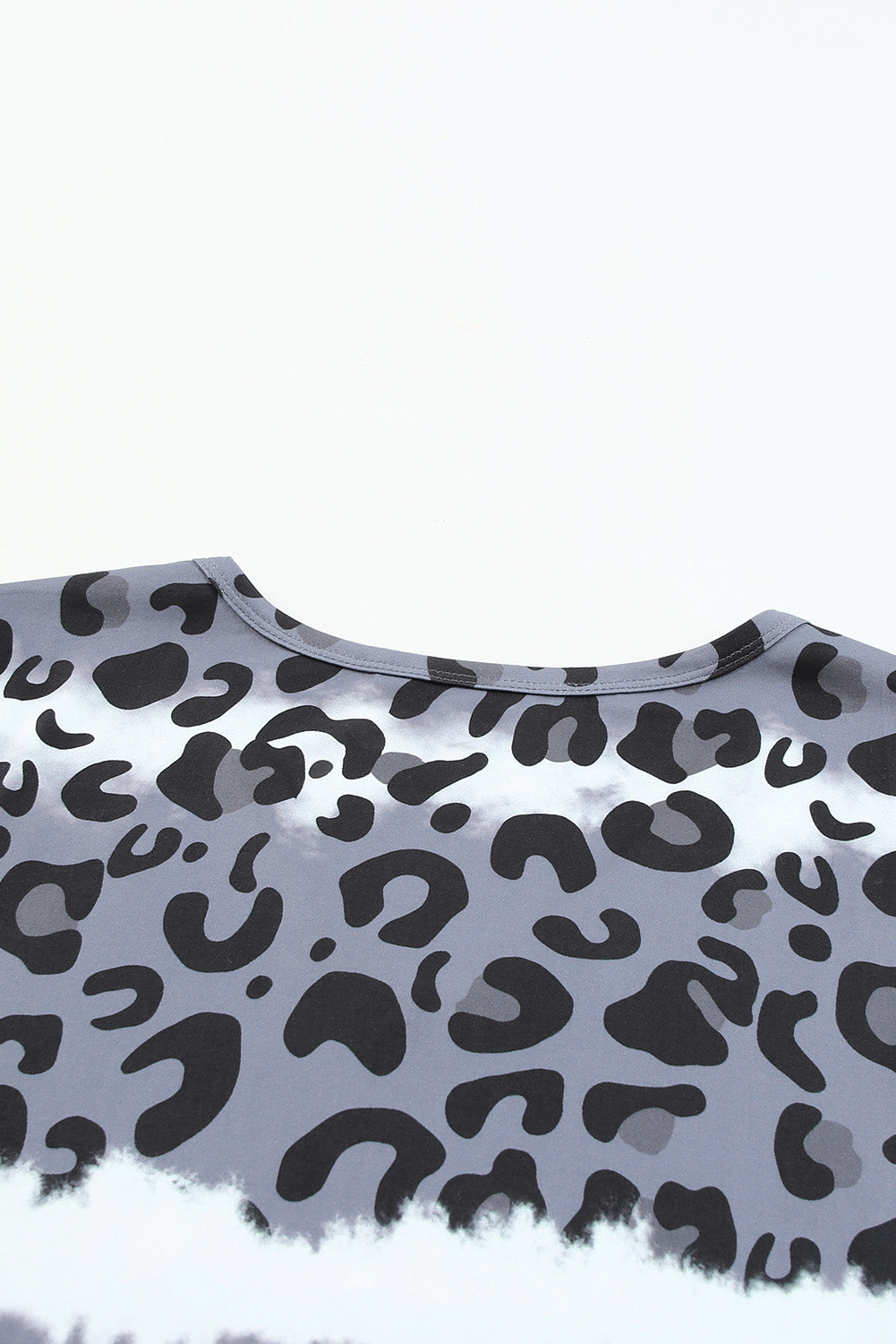 Gray Tie Dye Leopard Patchwork Short Sleeve Top