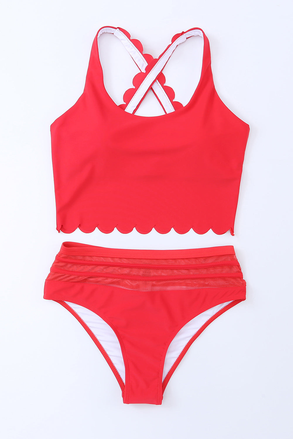 Vatrenocrveni bikini visokog struka s izrezbarenim križićima