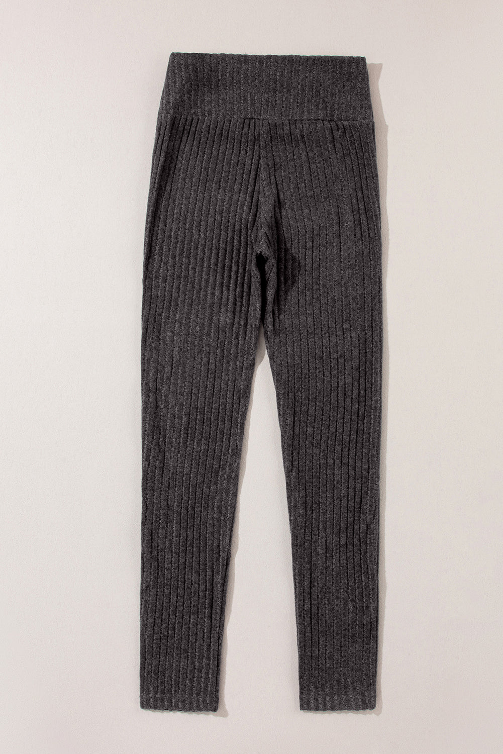 Dark Grey Wide Waistband Ribbed Textured Knit Leggings