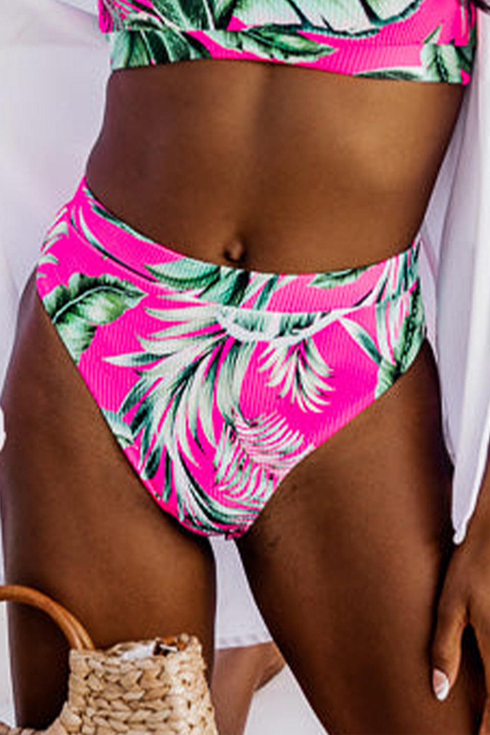 Slip bikini strutturati con stampa tropicale rosa