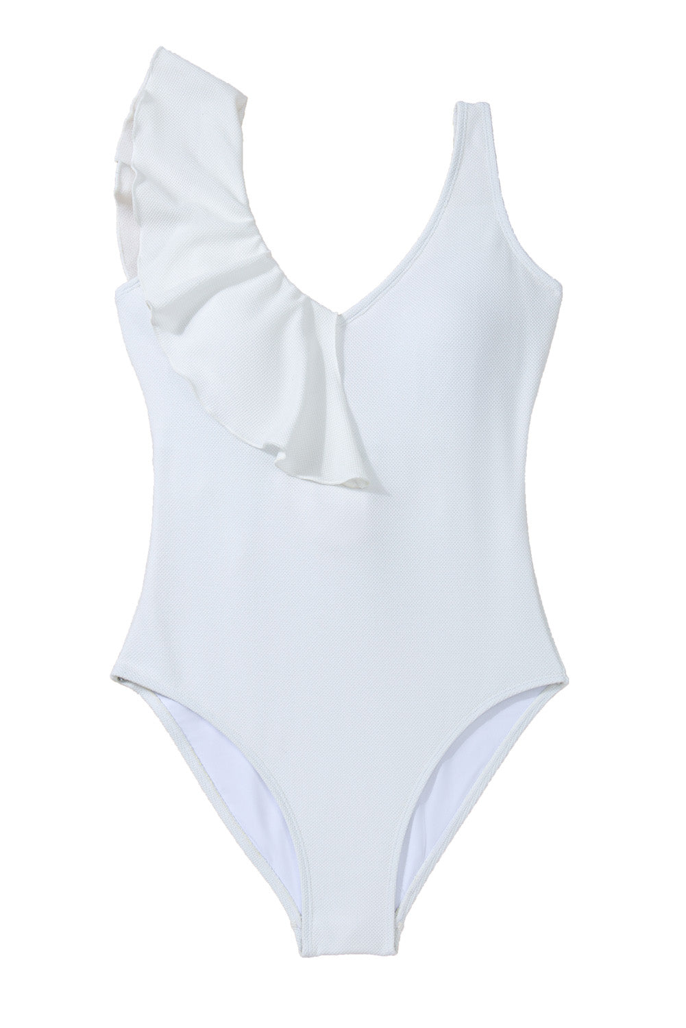 Bijeli jednodijelni kupaći kostim s naborima i vezivanjem u struku