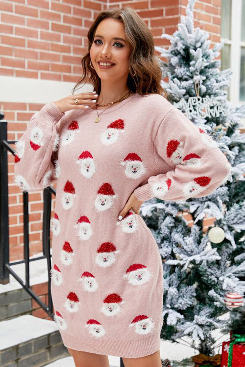 Hellrosa flauschiges Weihnachtsmann-Pulloverkleid