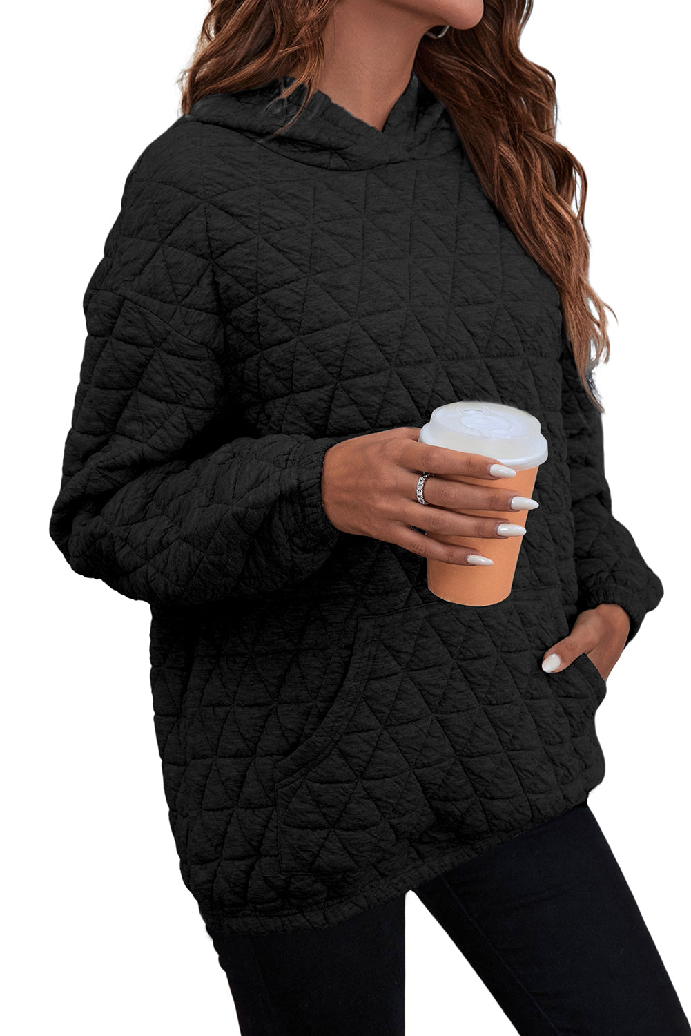 Kava jednobojna prošivena majica s kapuljačom u obliku klokana