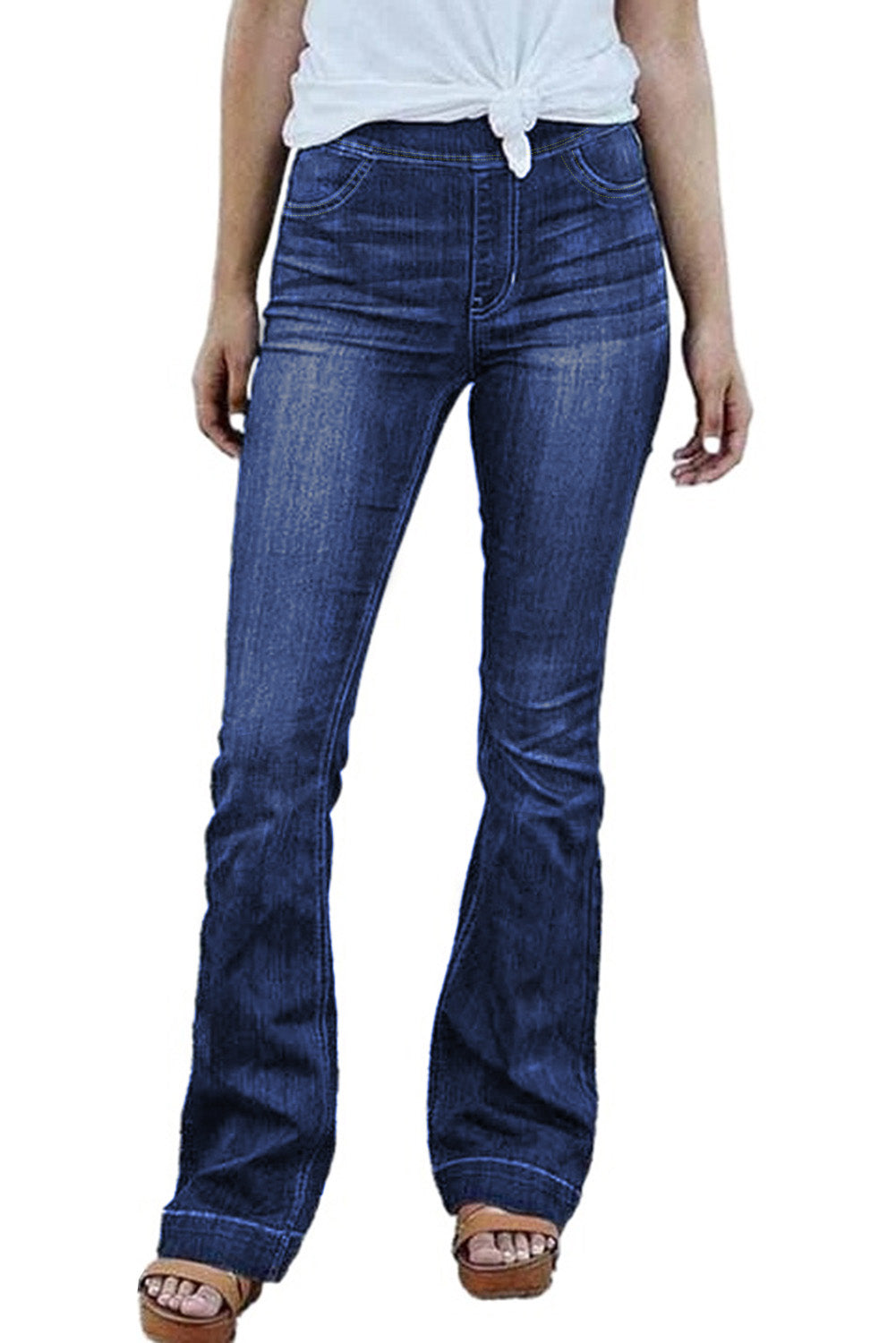Blaue Flare-Jeans mit hohem Bund und elastischem Bund