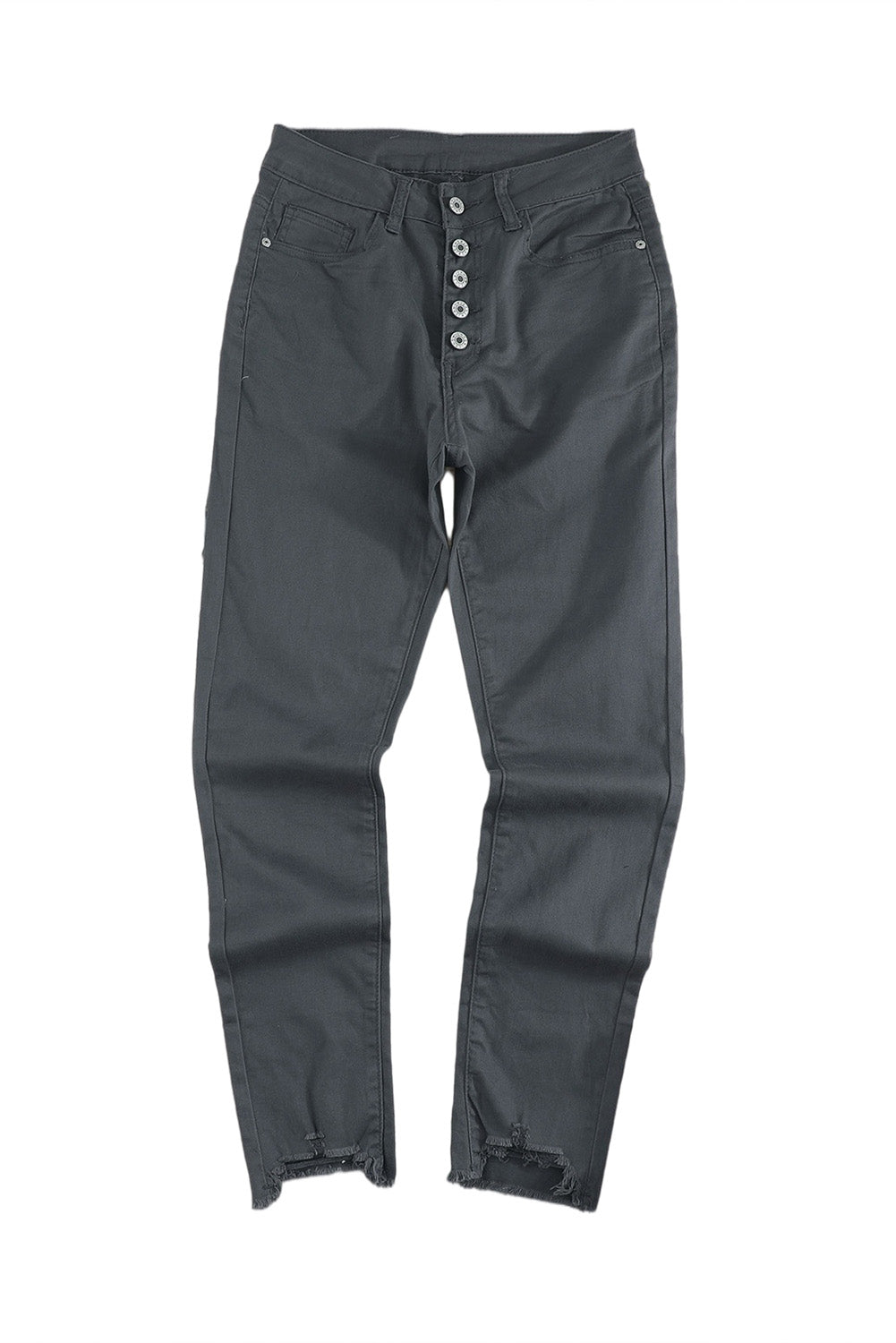 Graue, schlichte Jeans mit hoher Taille und ausgefransten, verkürzten Jeans