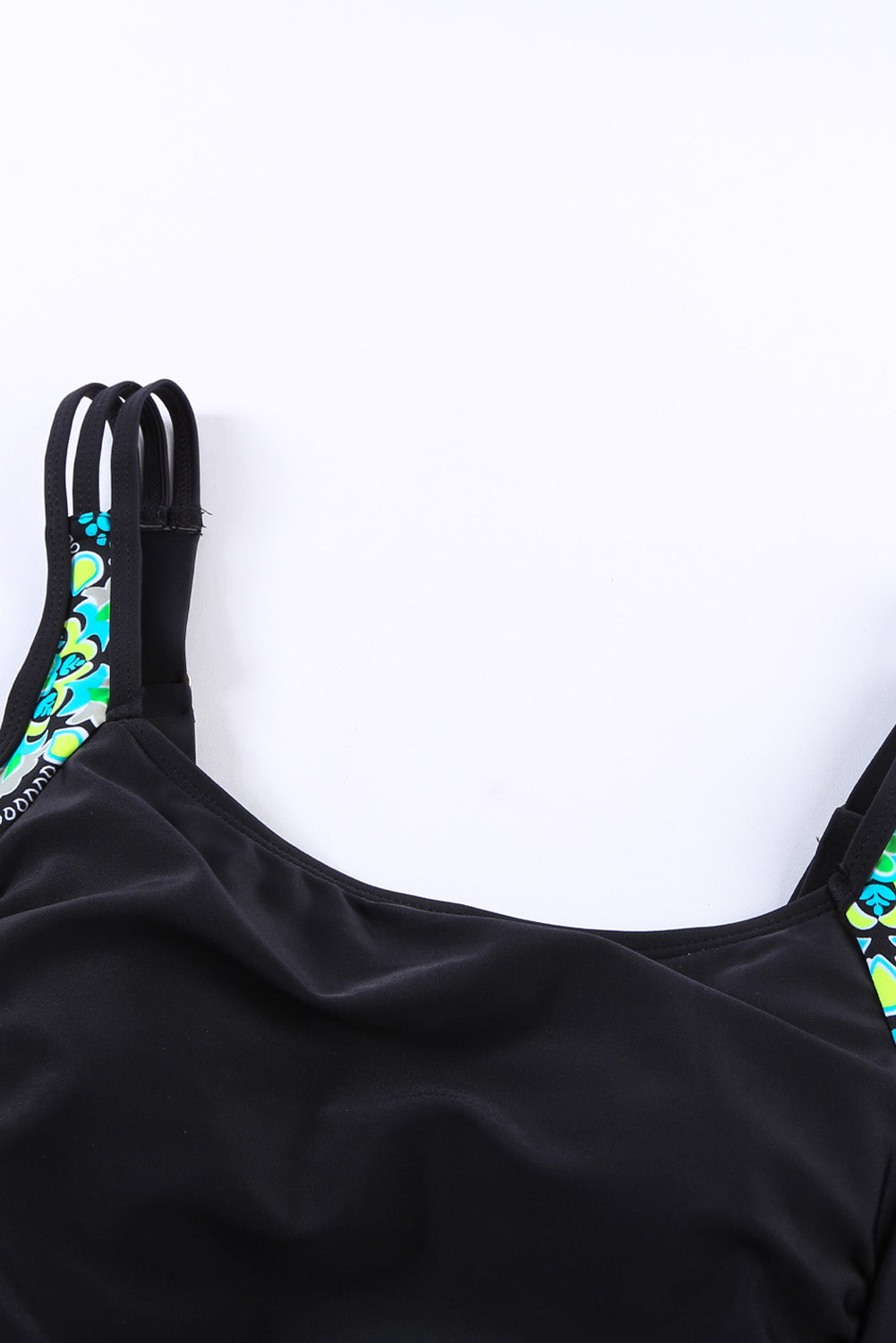 Black Floral Print Accent One-piece Swimdress