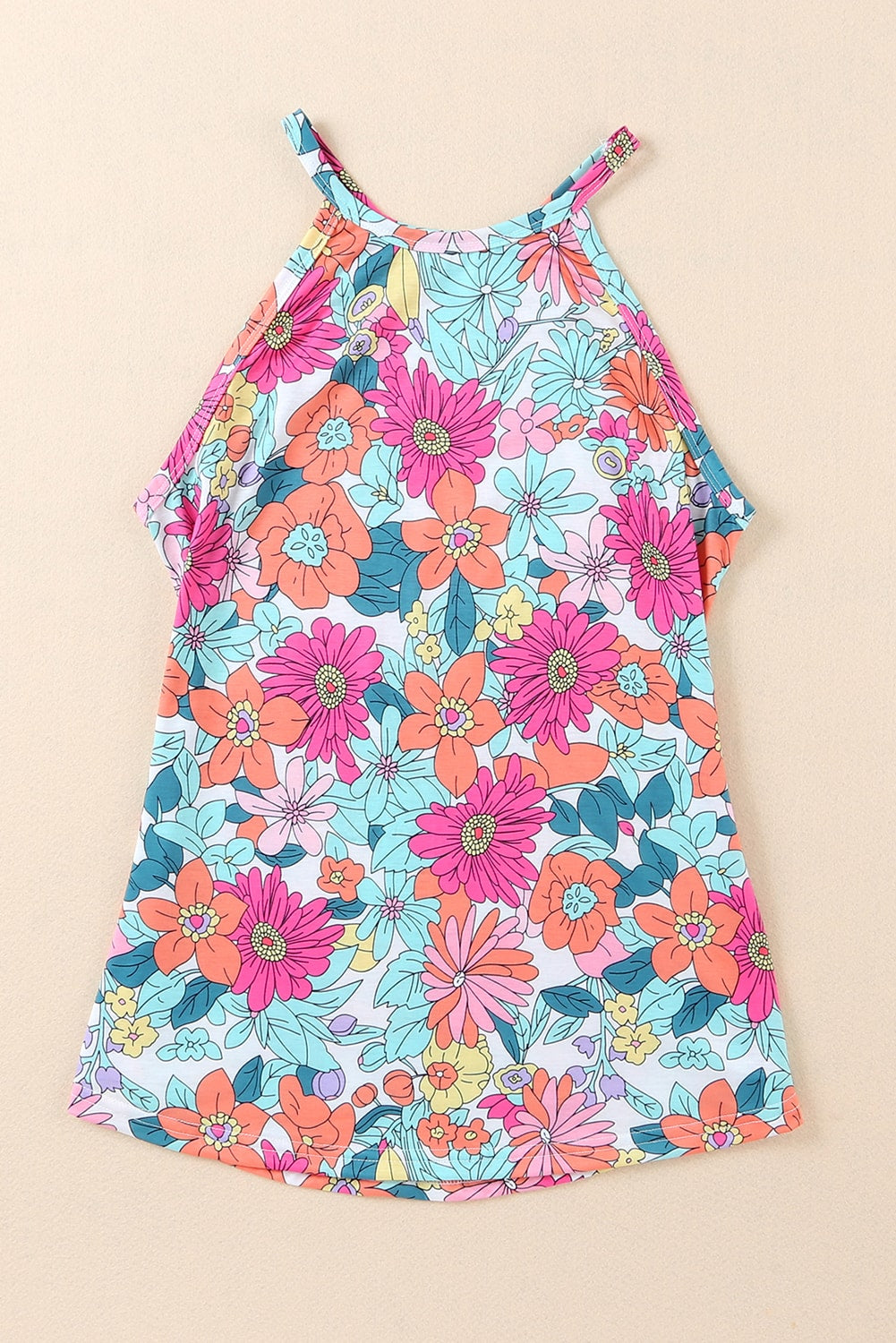 Blue Multicolor Floral Print Sleeveless Tank Top
