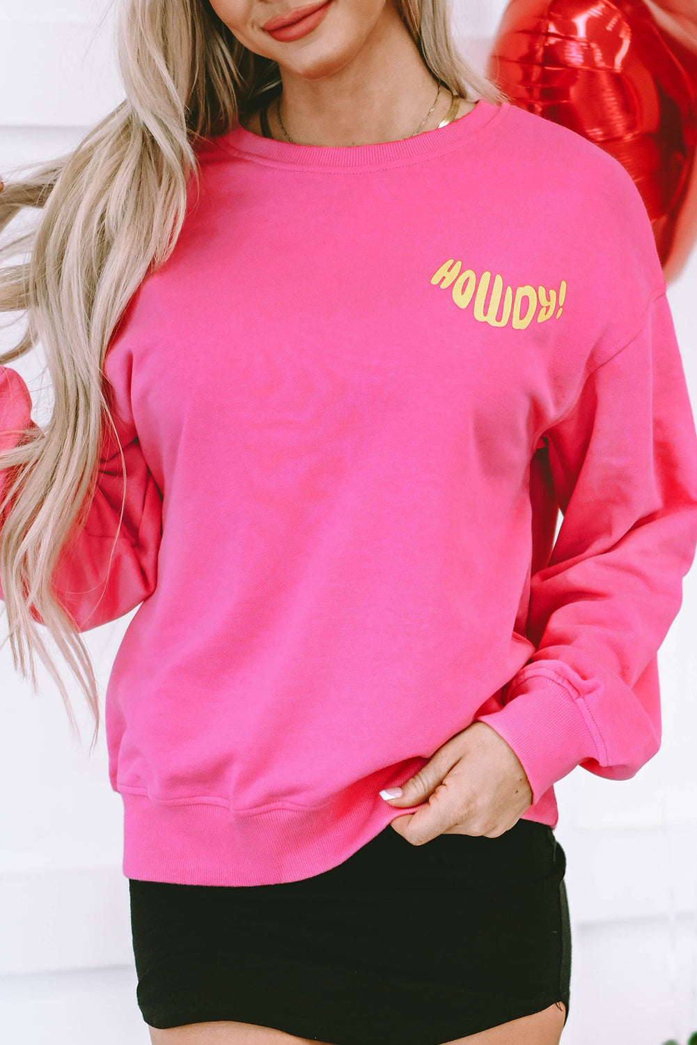 Strawberry Pink Pulover HOWDY Back Western Graphic Pulover