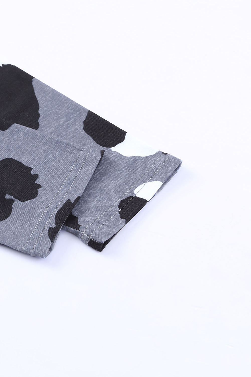 Gray Leopard Print Long Sleeve Loose Top