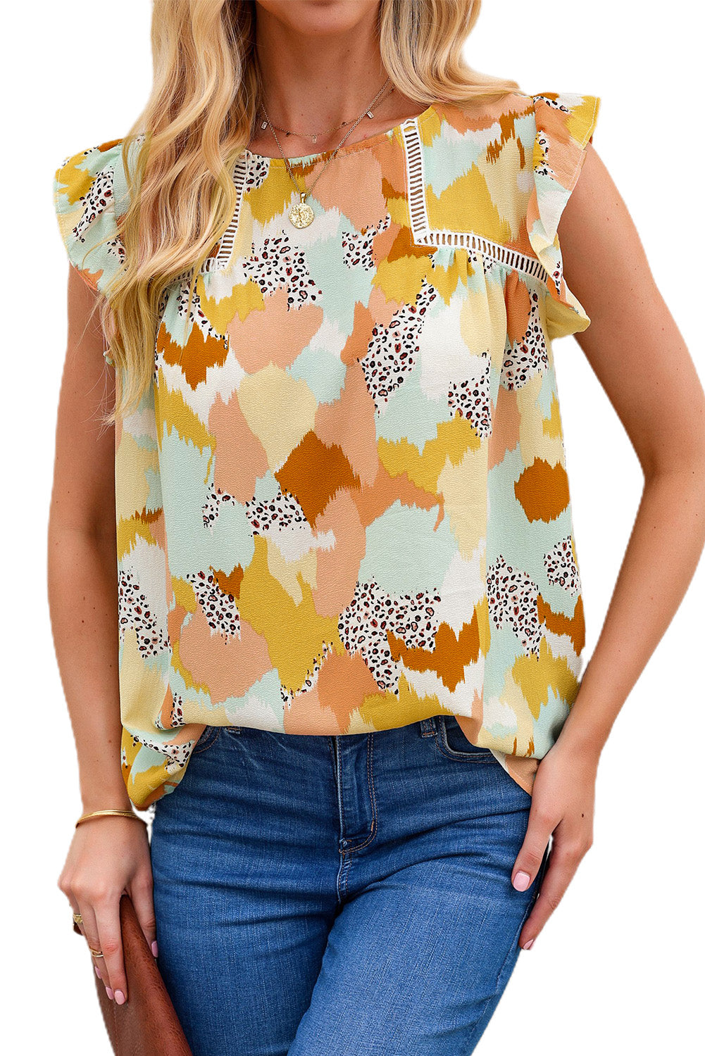 Yellow  Abstract Printed Flutter Tank
