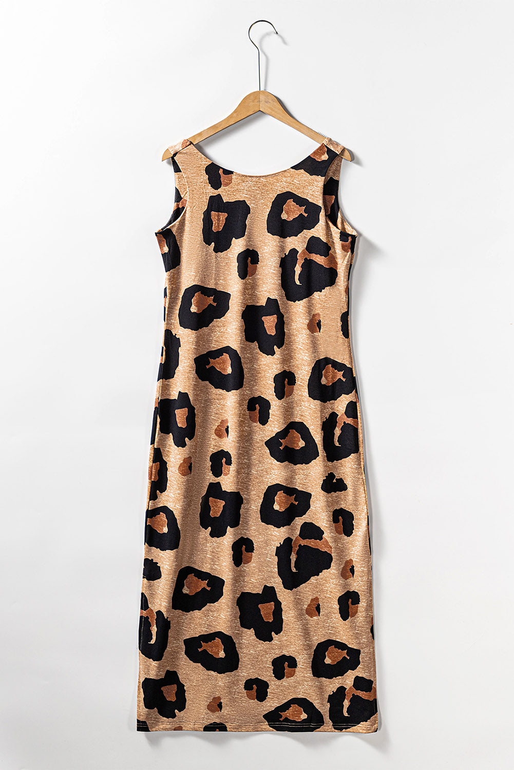 Leopard duga haljina bez rukava s otvorenim leđima