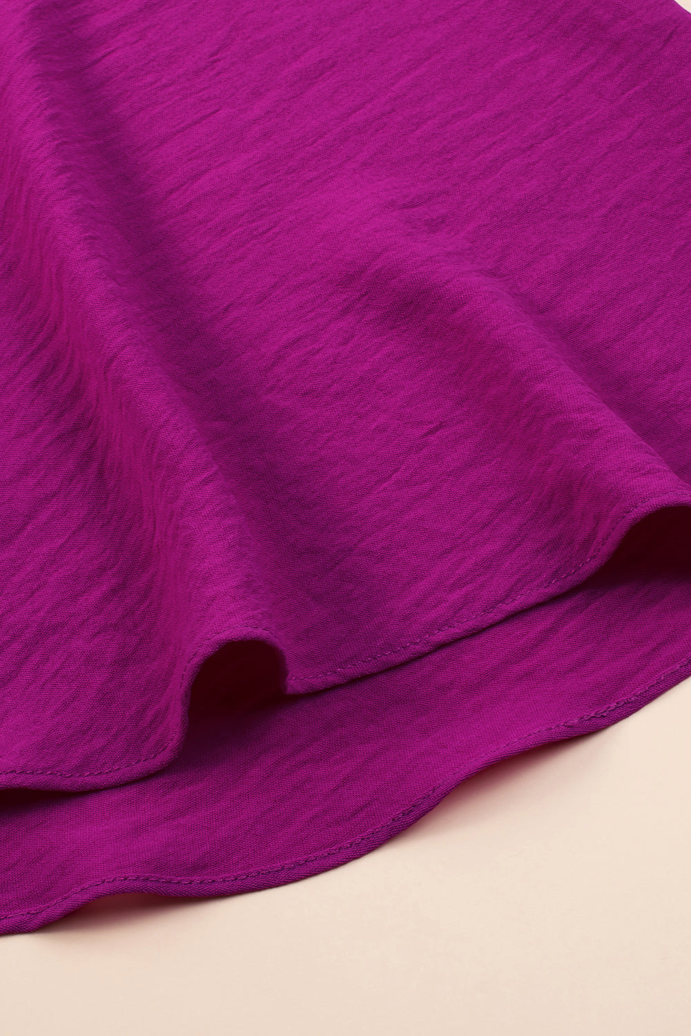 Robe rouge rose plissée à manches larges et col cranté, grande taille