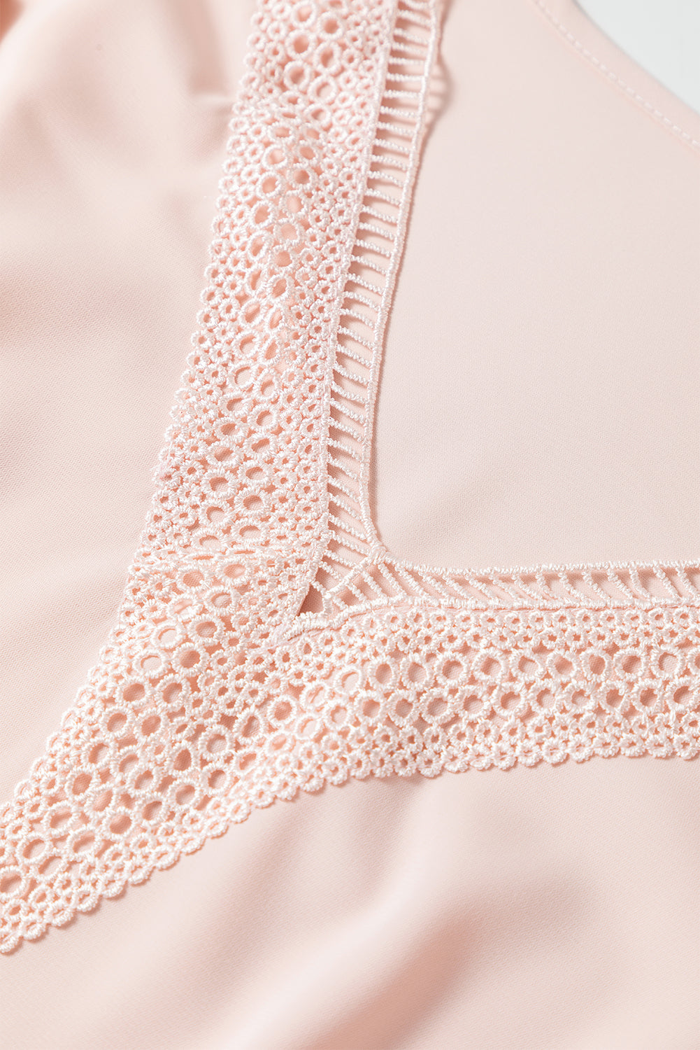 Pink Crochet V Neck Flounce Sleeve Ruffled Blouse