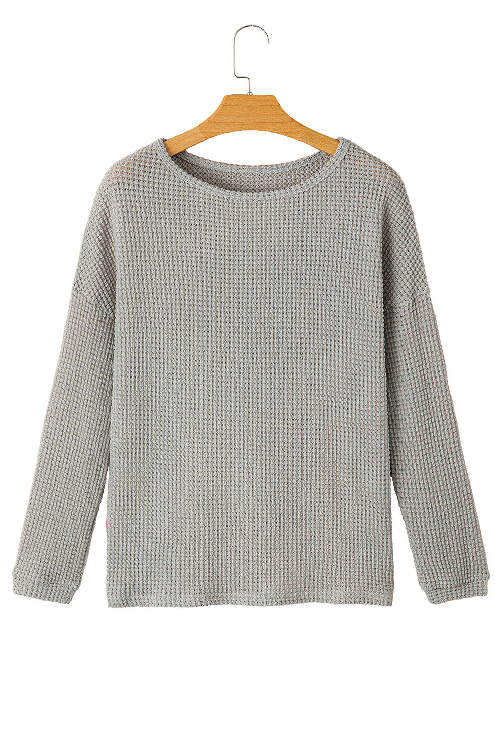 Top a maniche lunghe con spalle scese in maglia a nido d'ape grigio chiaro