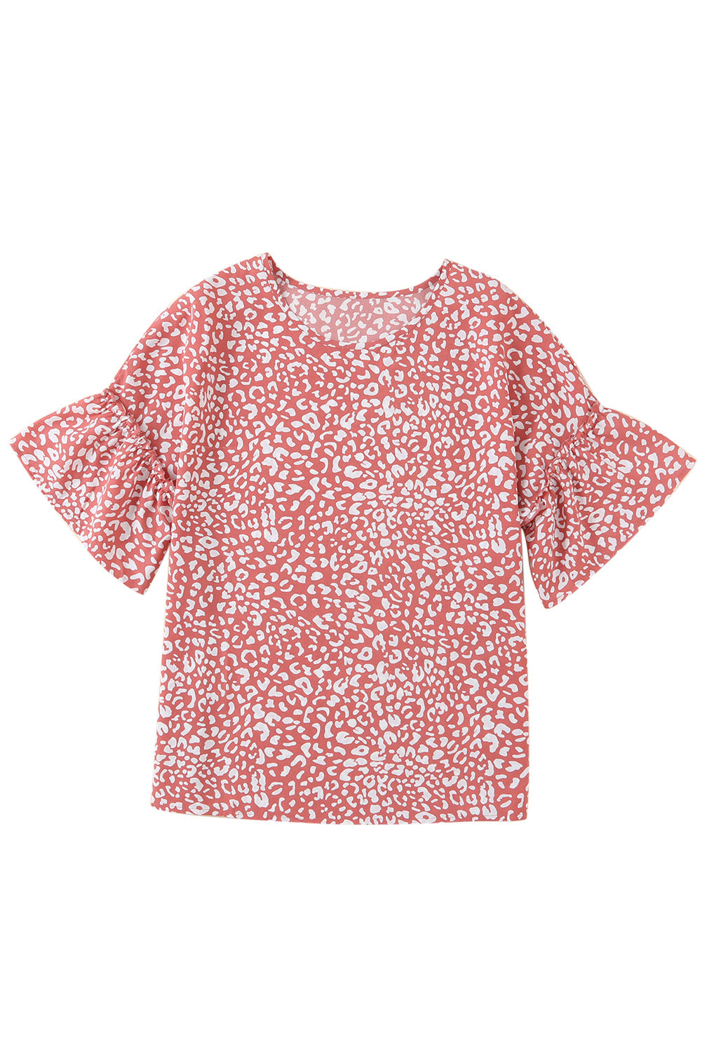 Rosafarbenes T-Shirt mit Leopardenmuster und Rüschenärmeln