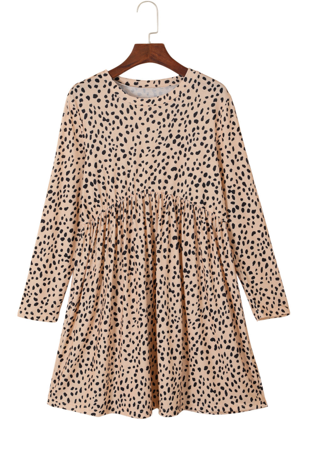 Langärmliges Babydoll-Kleid mit Leopardenmuster