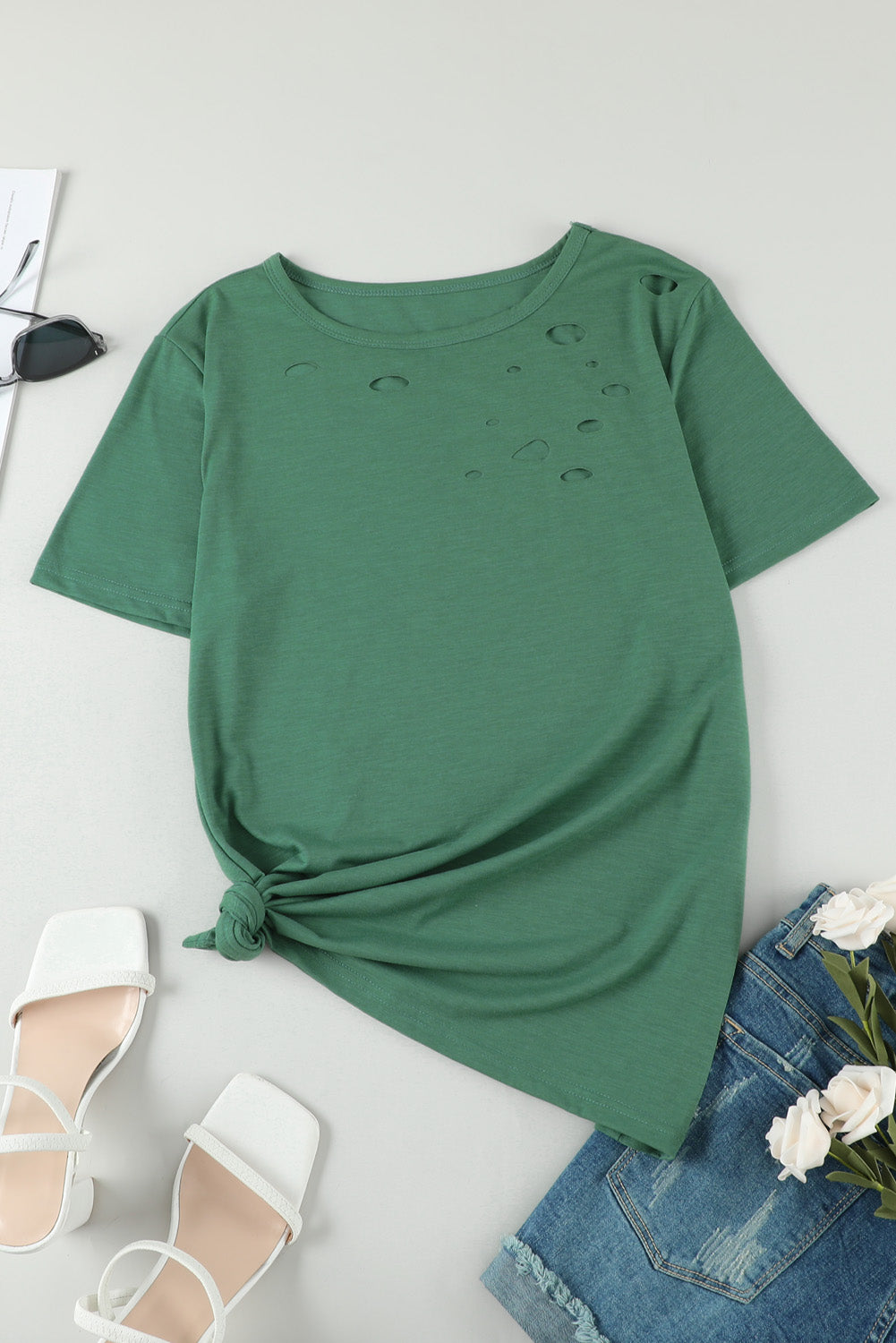 T-shirt girocollo in misto cotone Green Holes