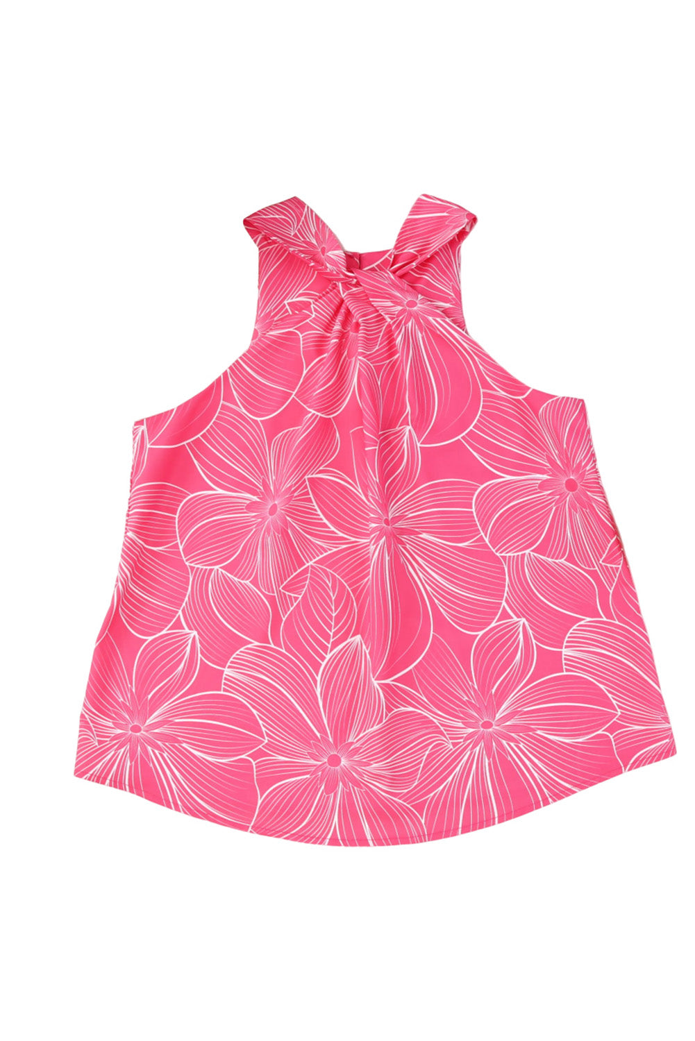 Pink Blooming Floral Printed Twisted Neck Tank Top