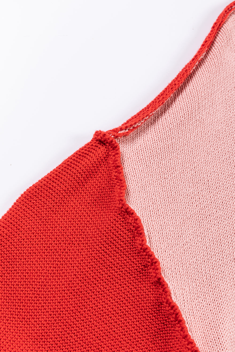 Rosafarbener Colorblock-Pullover mit gerippten Ärmeln und Bischofsärmeln
