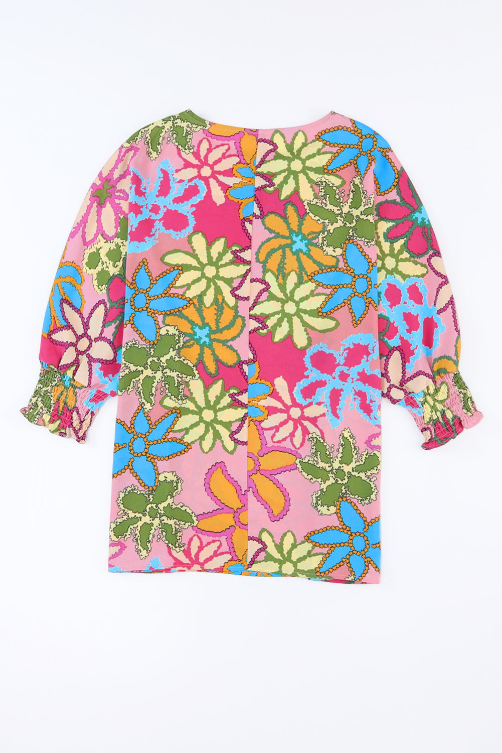 Rožnata bluza z zapestnicami in cvetličnim potiskom