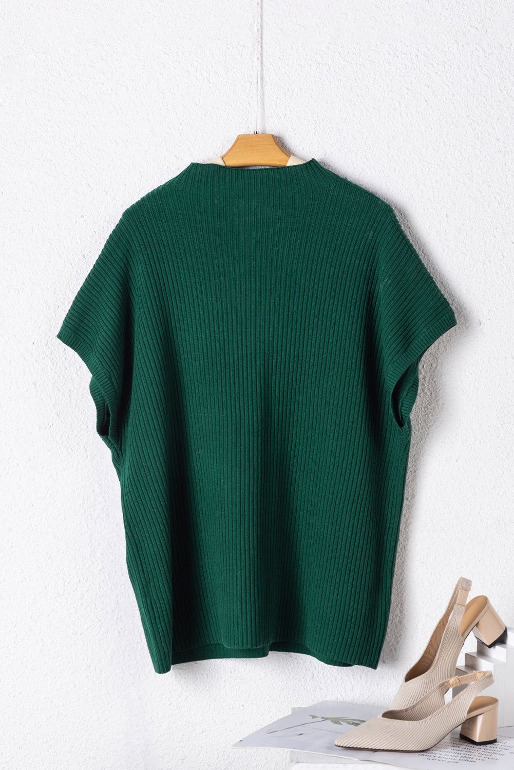 Jungle Green Plus Size Mock Neck Chest Pocket Short Sleeve Sweater