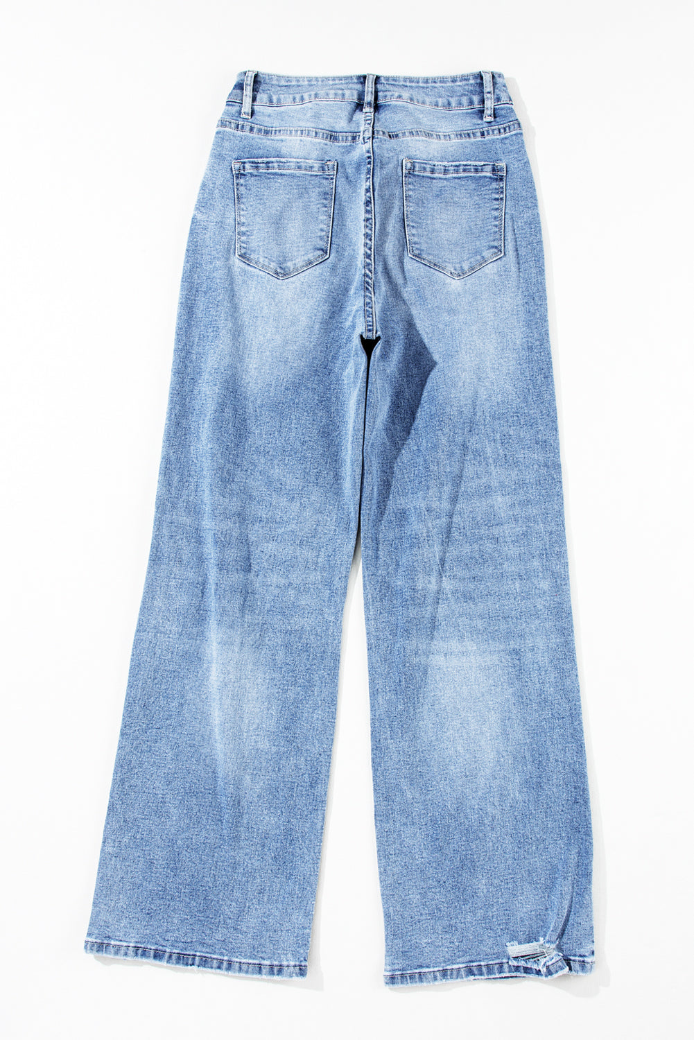 Jeans a gamba dritta effetto consumato a vita alta azzurri