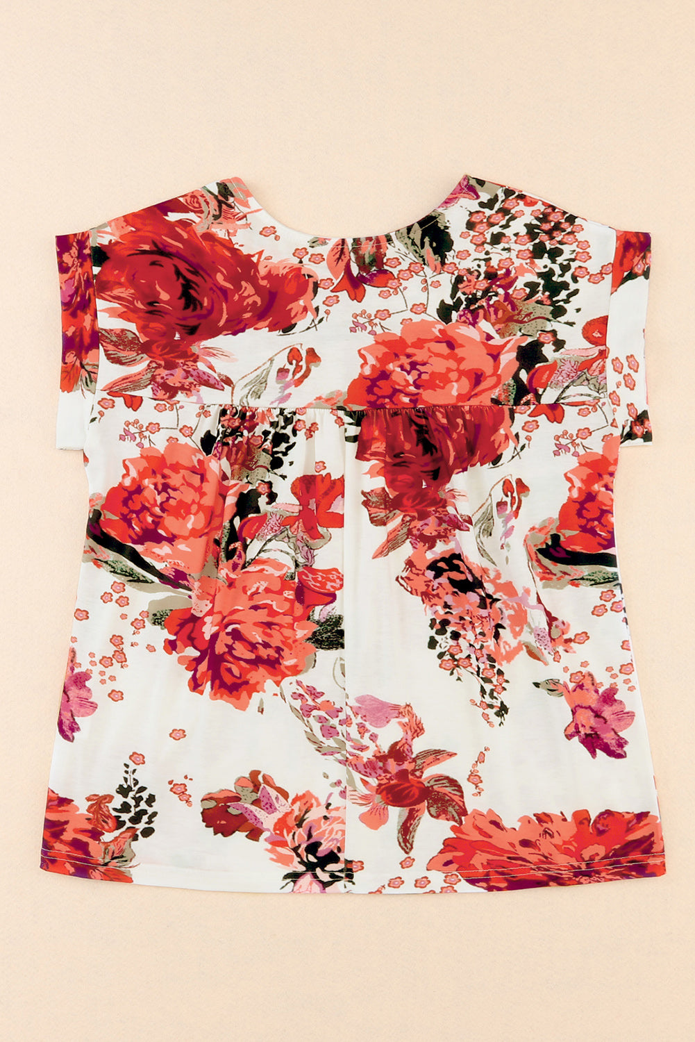 Fiery Red Floral Short Sleeve Round Neck Blouse