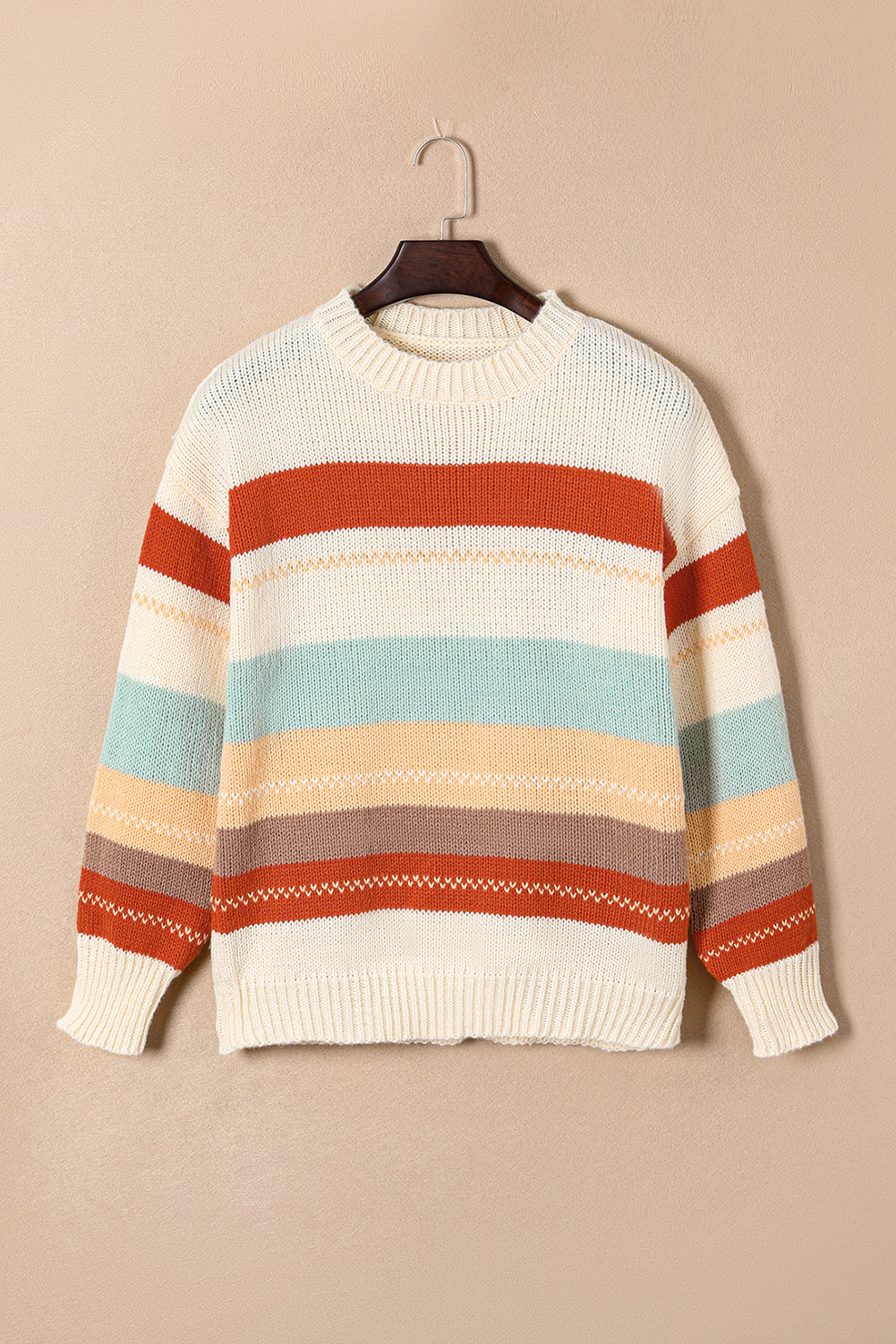 Gestreifter Colorblock-Pullover mit Rundhalsausschnitt und überschnittenen Schultern