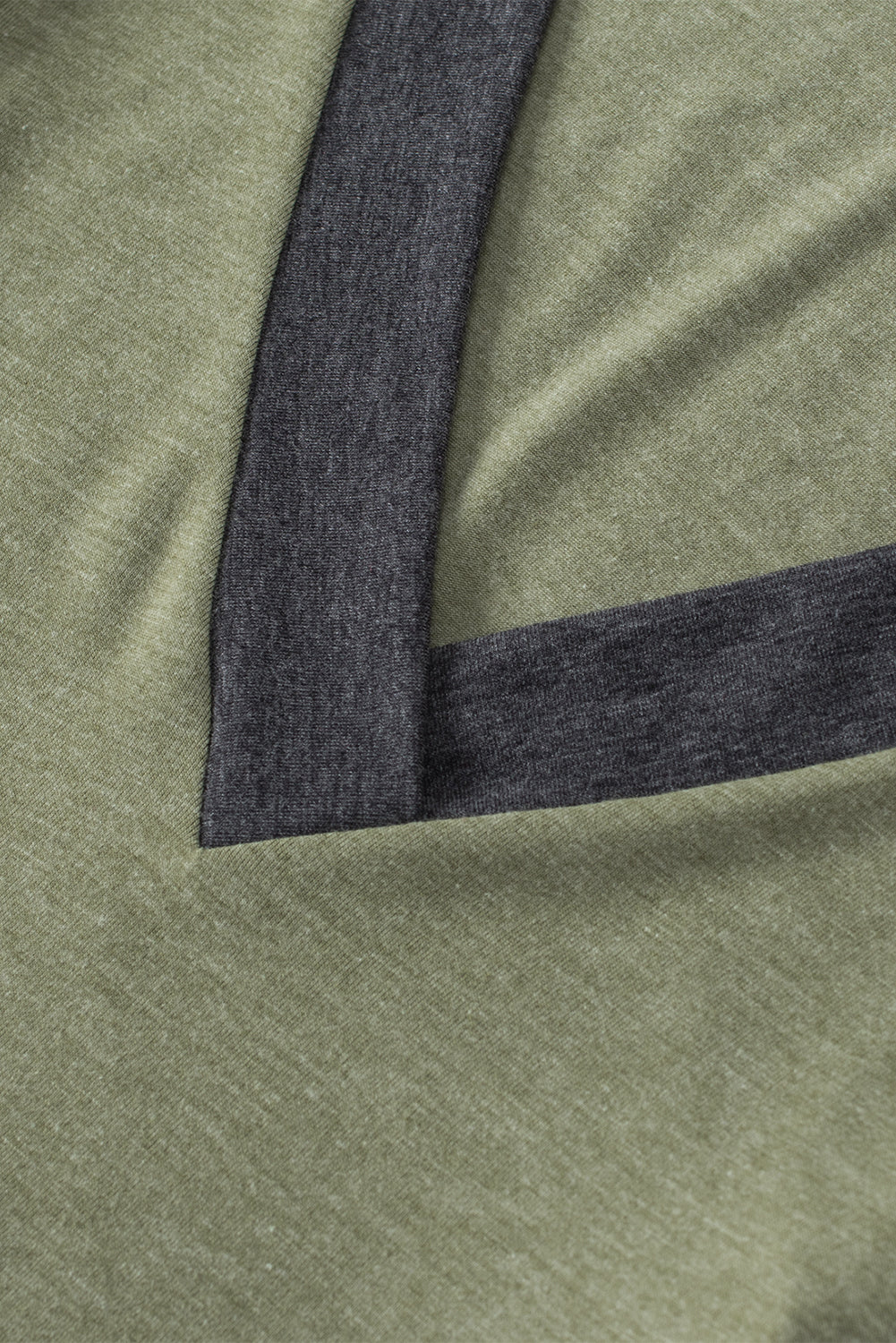 Khaki Contrast V Neck Button Cuffed Long Sleeve Top