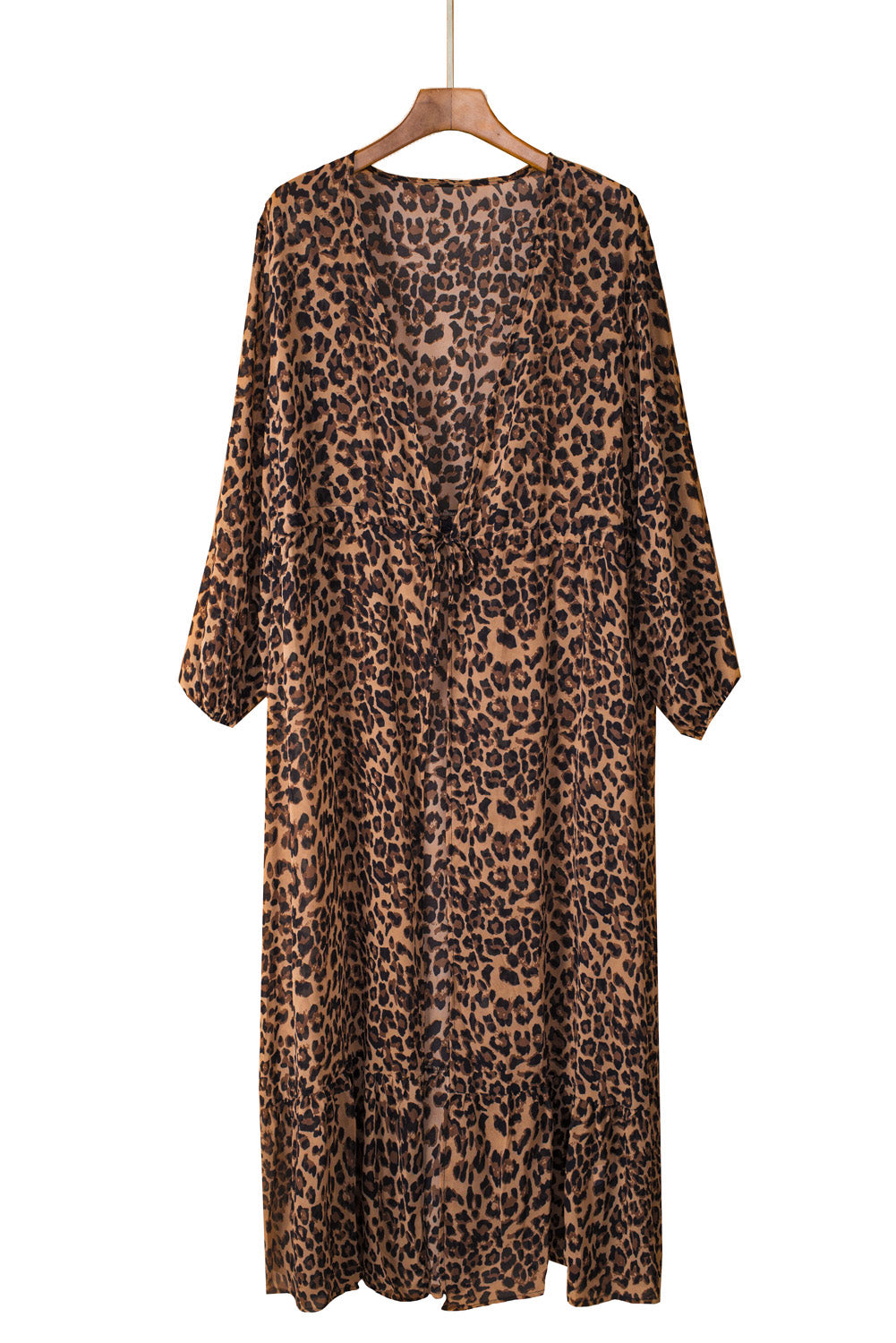 Kimono z leopardjim vzorcem in zavezovanjem do pasu