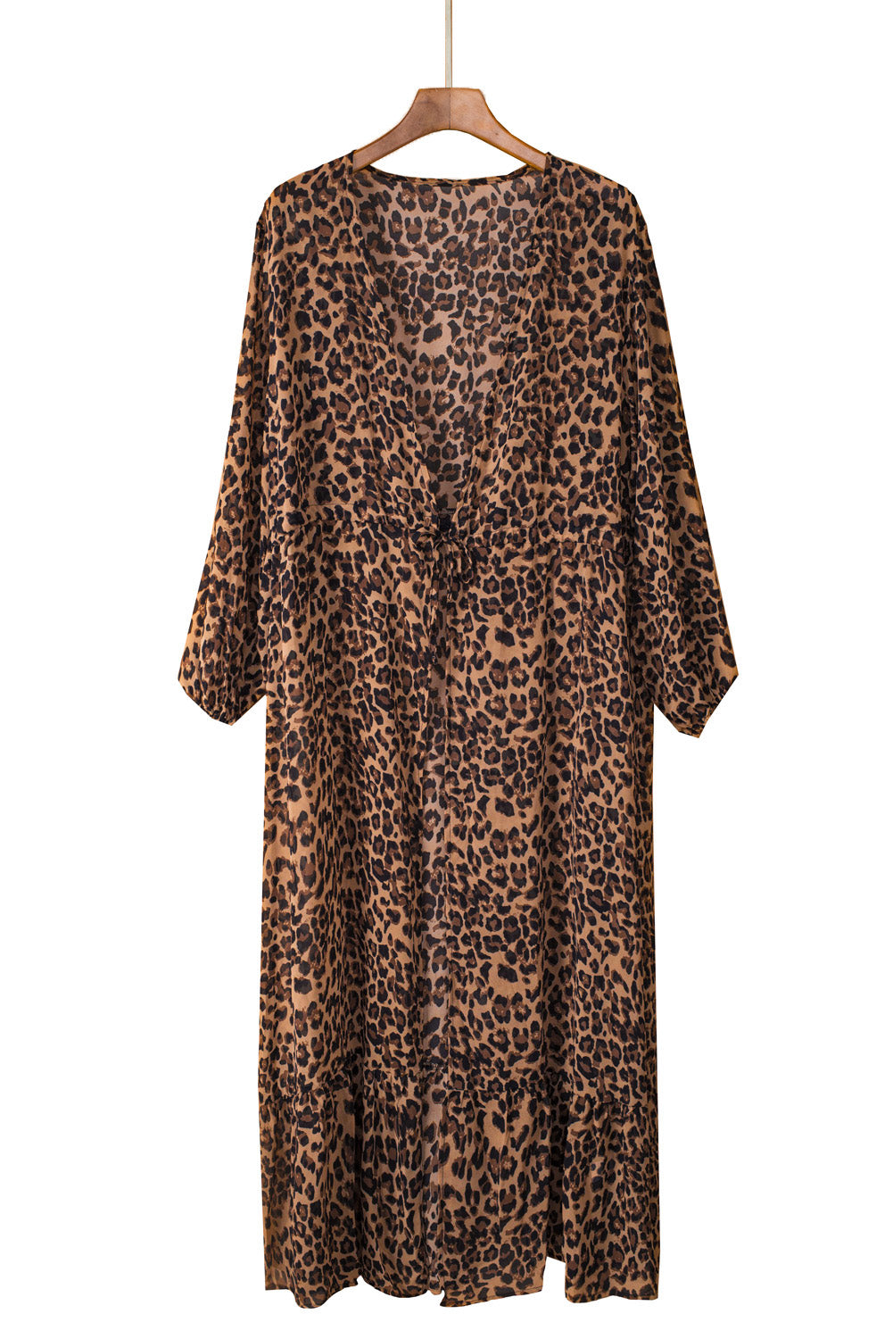 Kimono-Strandüberzug mit Leopardenmuster, gebundener Taille und offener Vorderseite